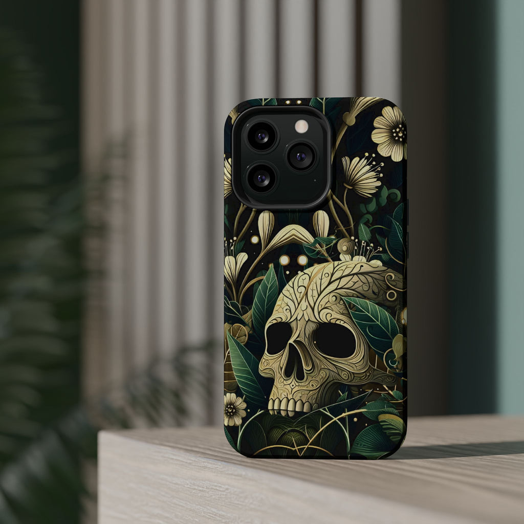 Floral Skull Phone Case – Botanical Gothic MagSafe-Compatible Cover