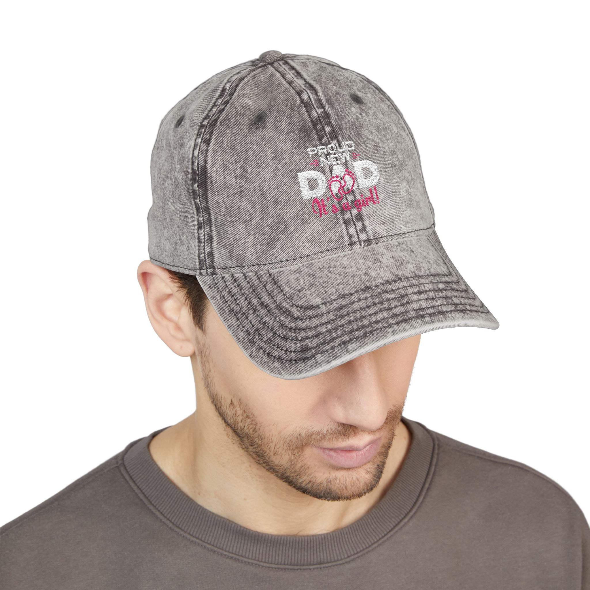 Vintage Embroidered Dad Cap — "Proud New Dad" Washed Baseball Hat