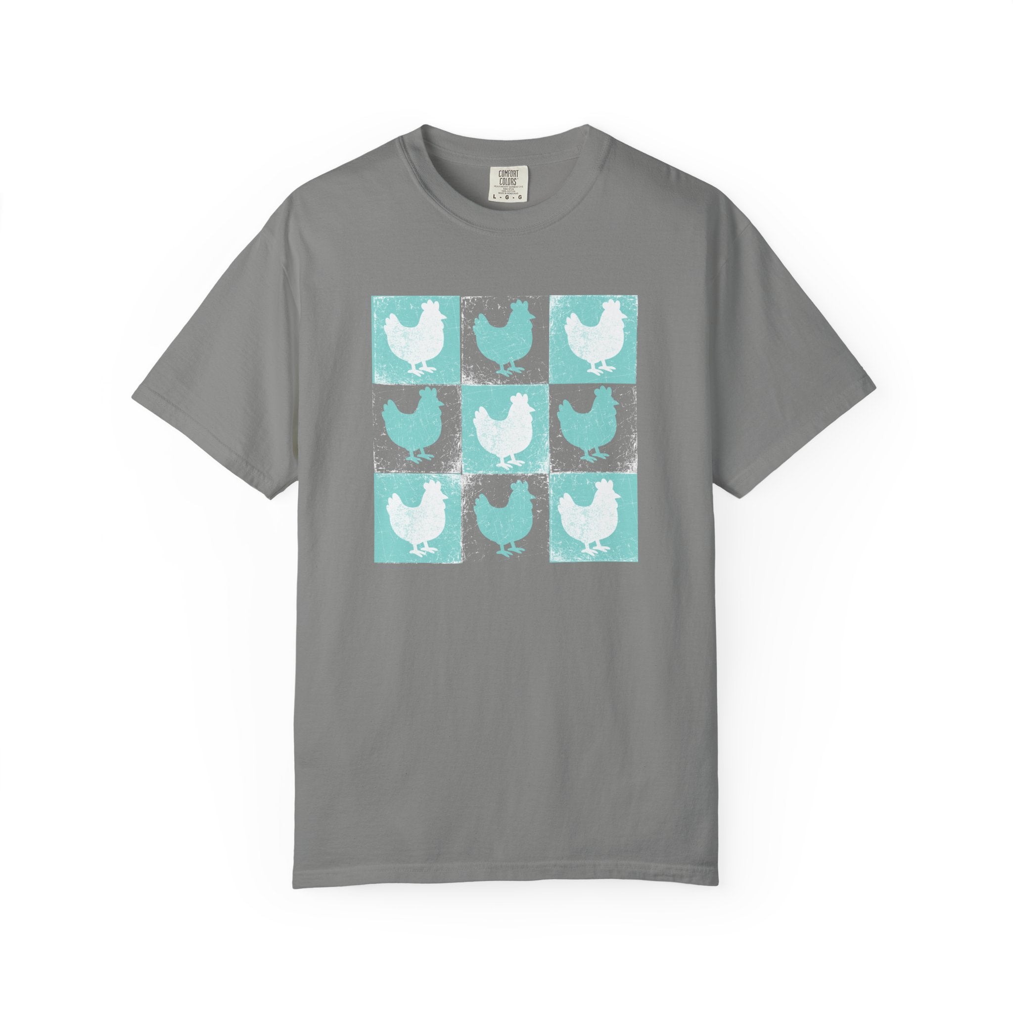 Whimsical Chicken Art T-Shirt, Checkerboard Rooster Shirt , Chicken Lover Tee