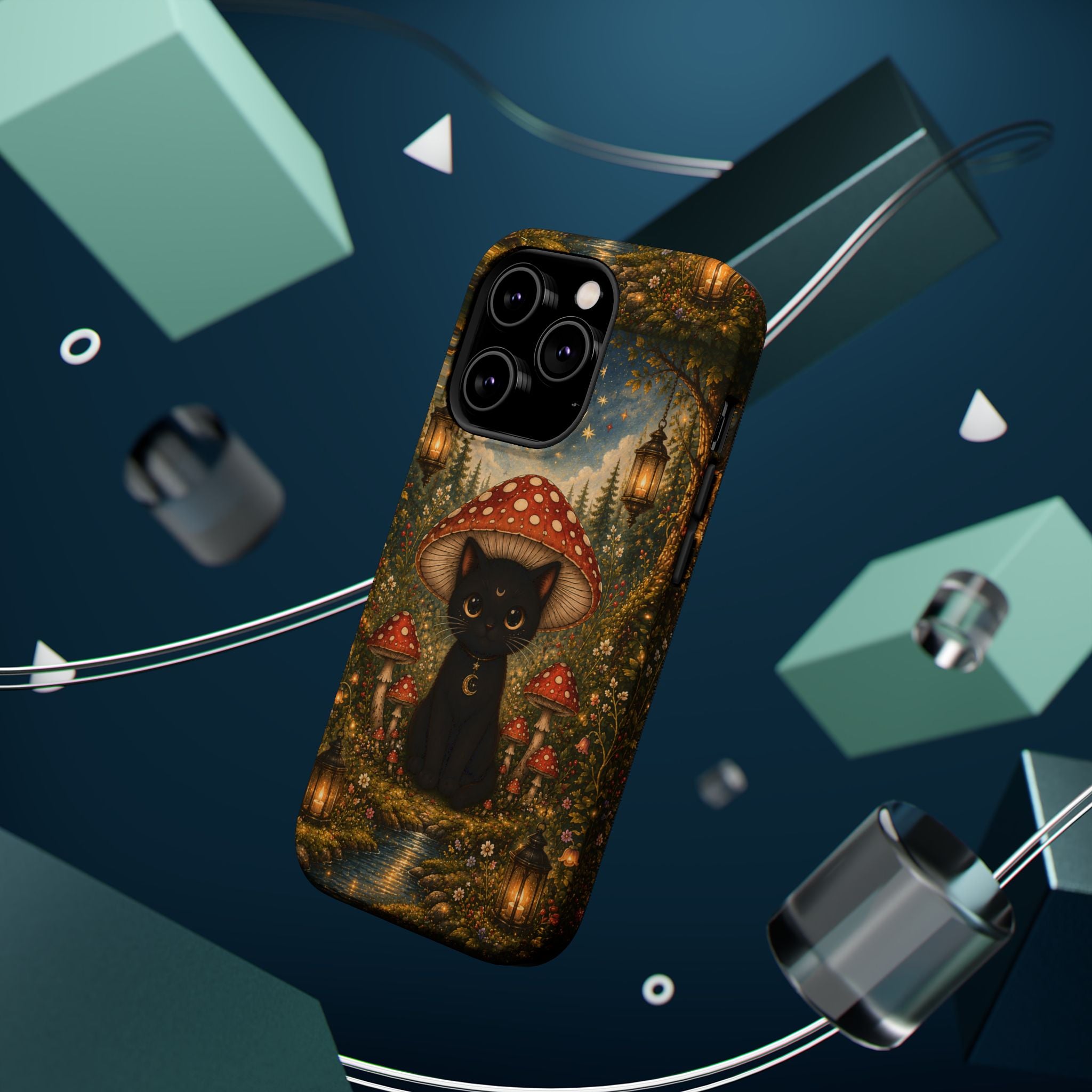 Black Cat & Mushroom Phone Case – Magical MagSafe-Compatible Cover