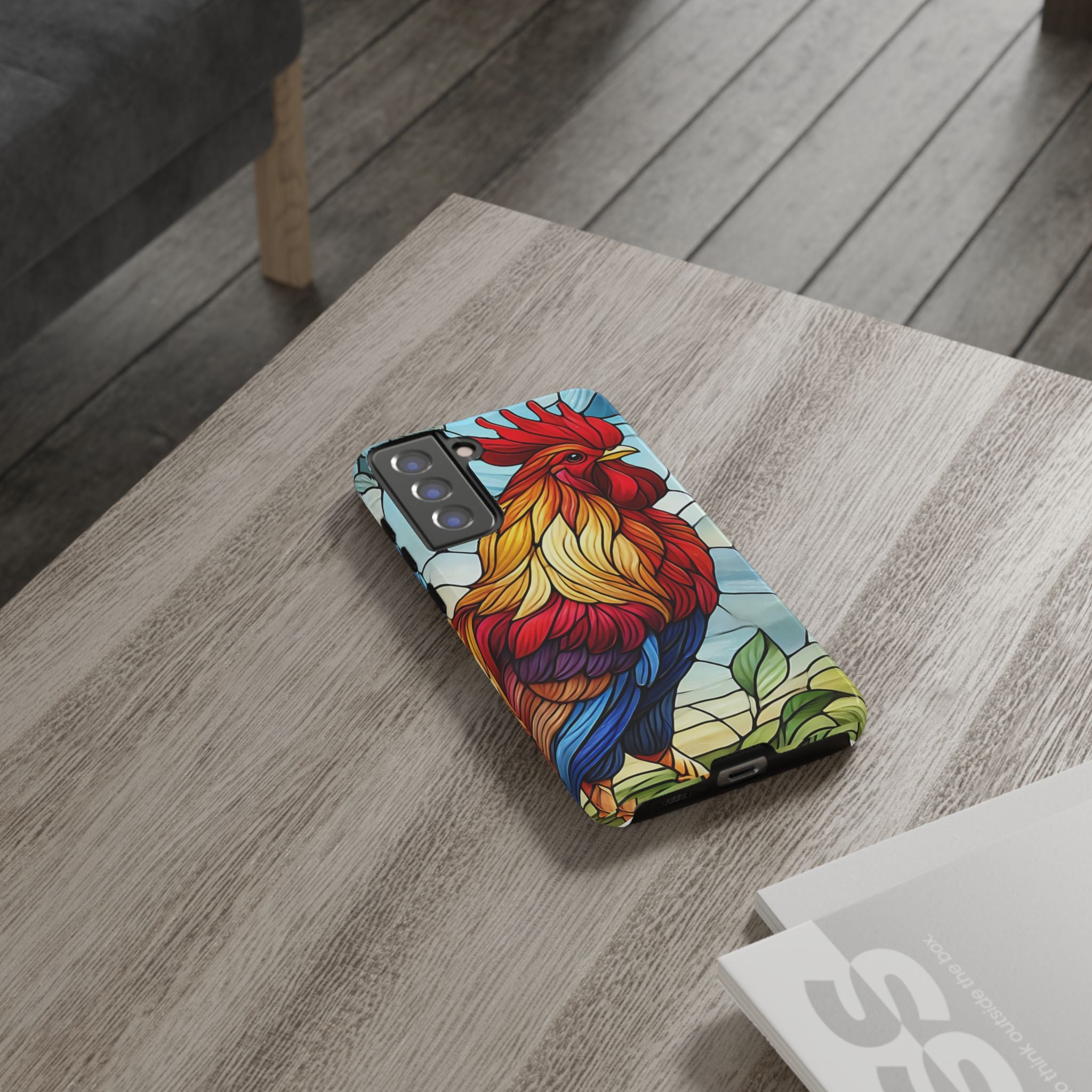 Colorful Stained Glass Rooster Android Case, Tough Protective Phone Cover, Farmhouse Decor Protective Phone Case, Unique Chicken Design