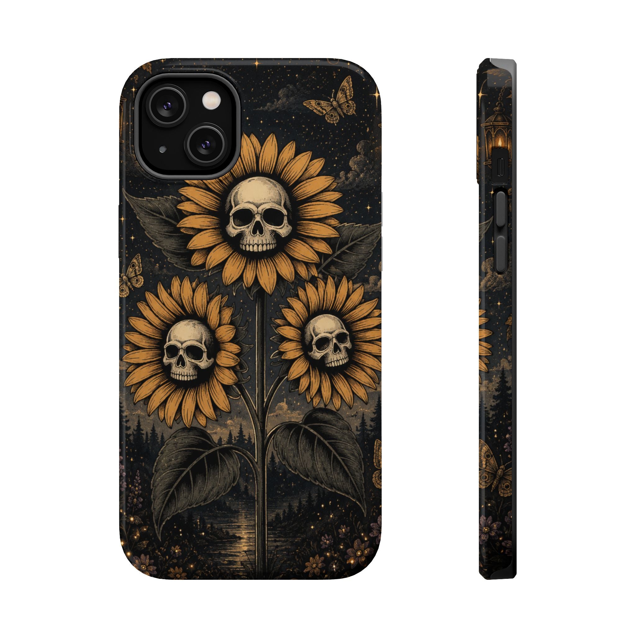 Skull Sunflowers Phone Case – Dark Floral MagSafe-Compatible Cover