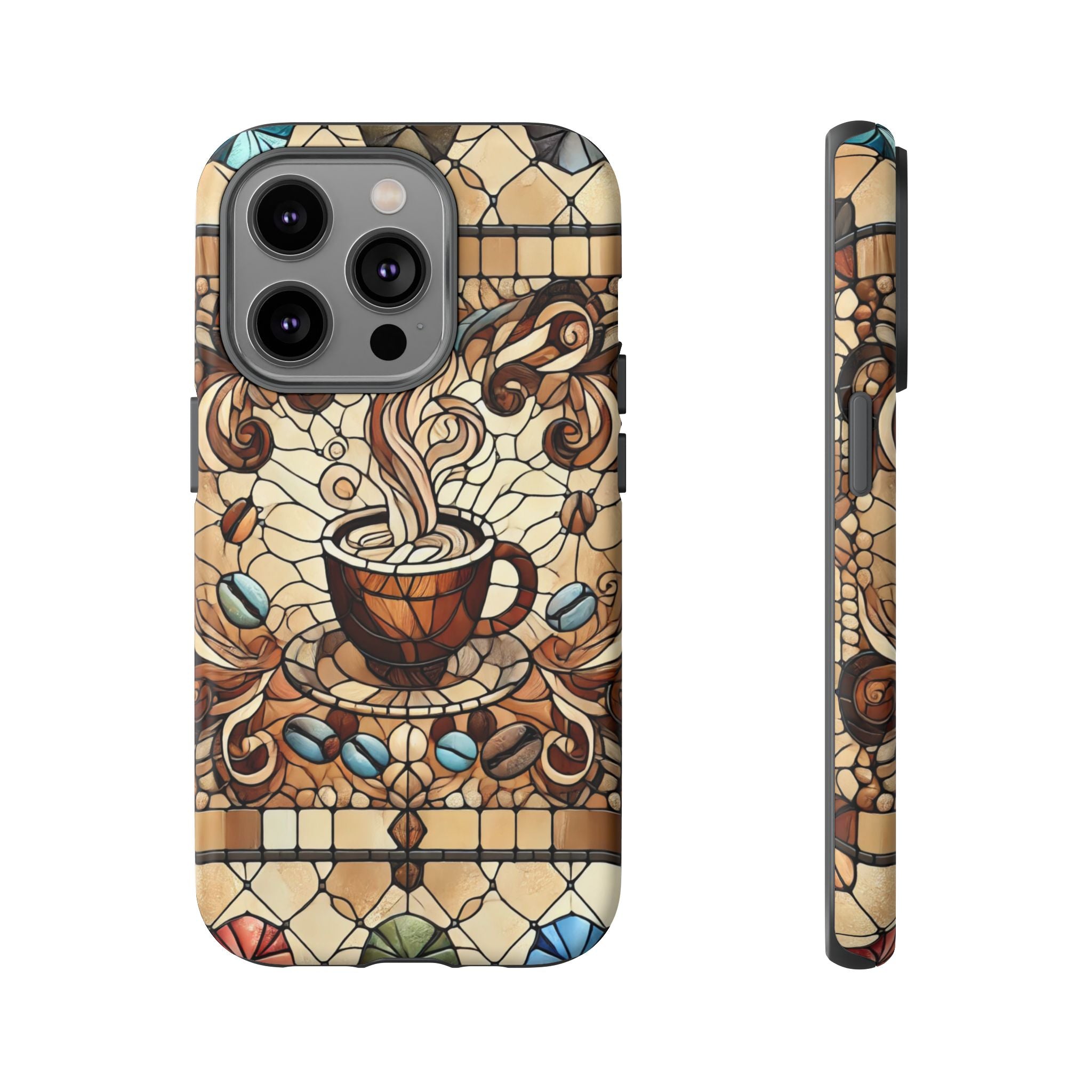 Stained Glass Coffee iPhone Case – Shockproof TPU, 3D Wrap Design