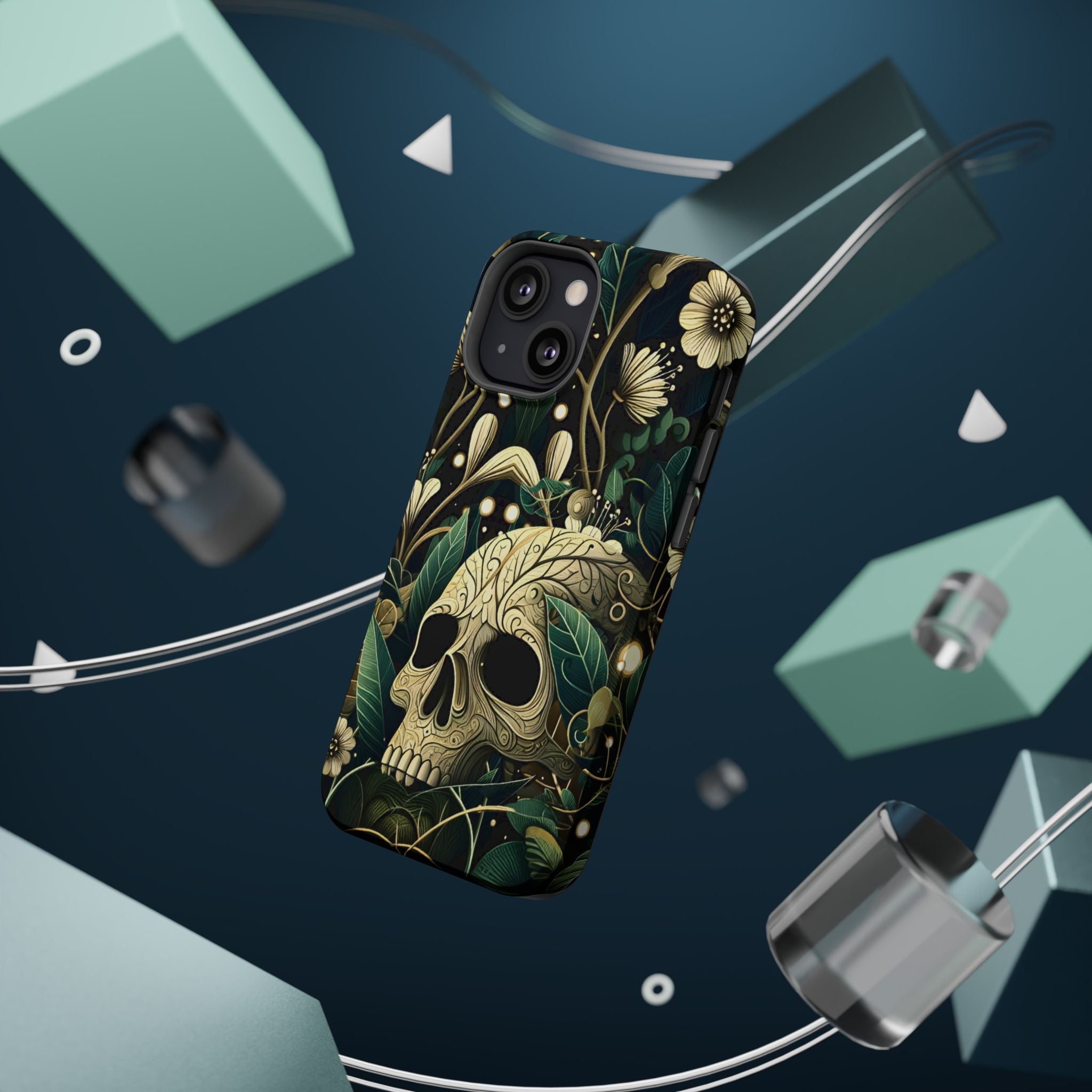 Floral Skull Phone Case – Botanical Gothic MagSafe-Compatible Cover