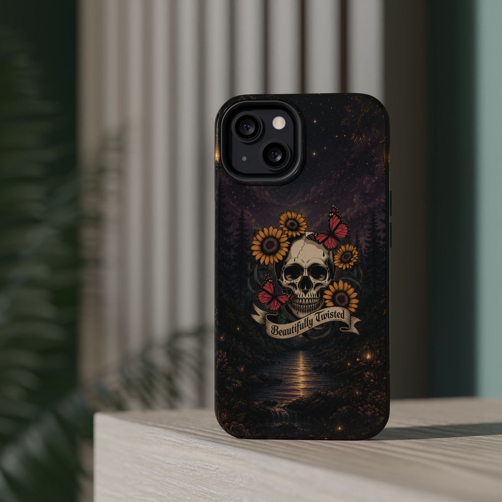 Skull, Sunflowers & Butterflies Phone Case – "Beautifully Twisted" MagSafe Cover