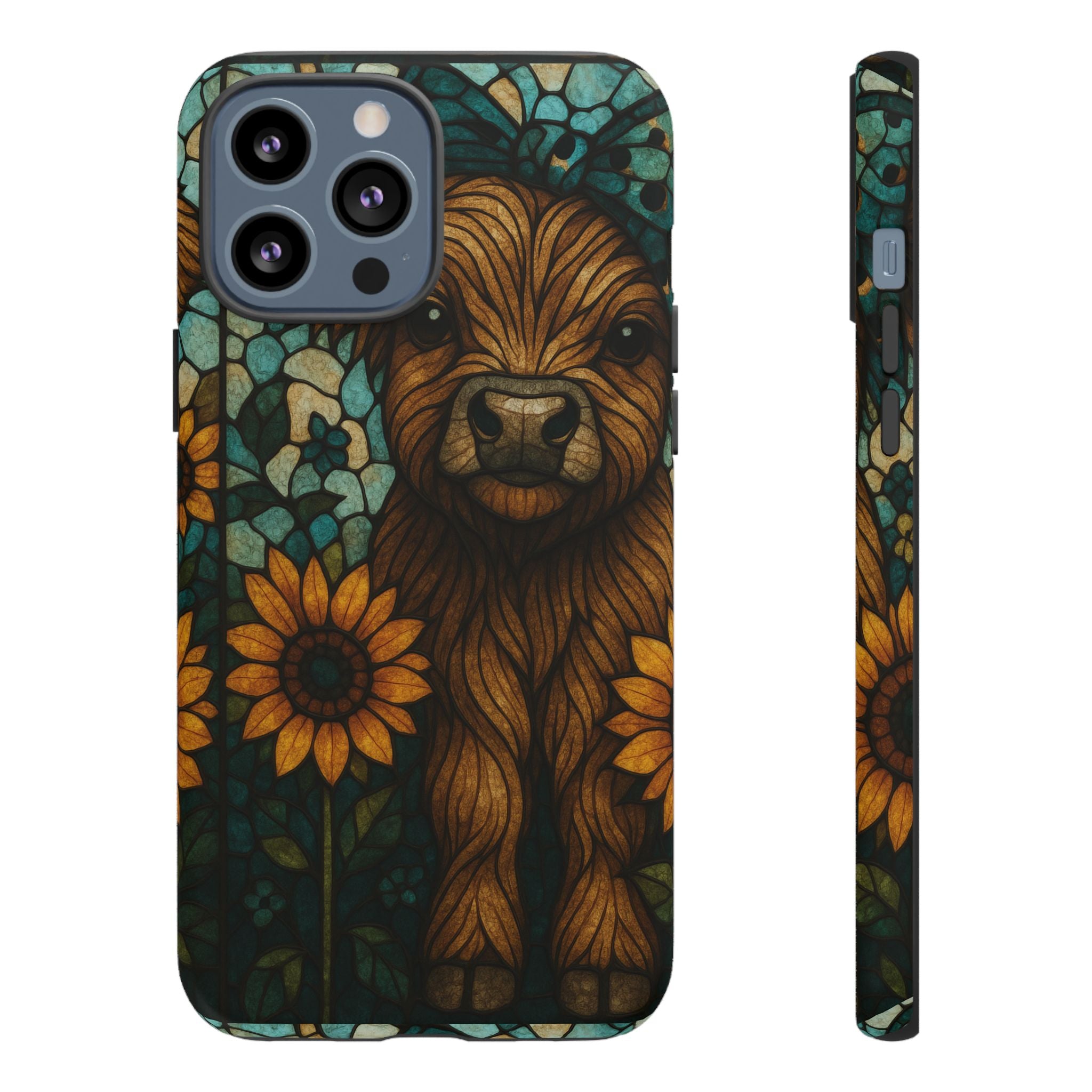 Stained Glass Baby Cow Phone Case – Sunflower Farmhouse Animal Design