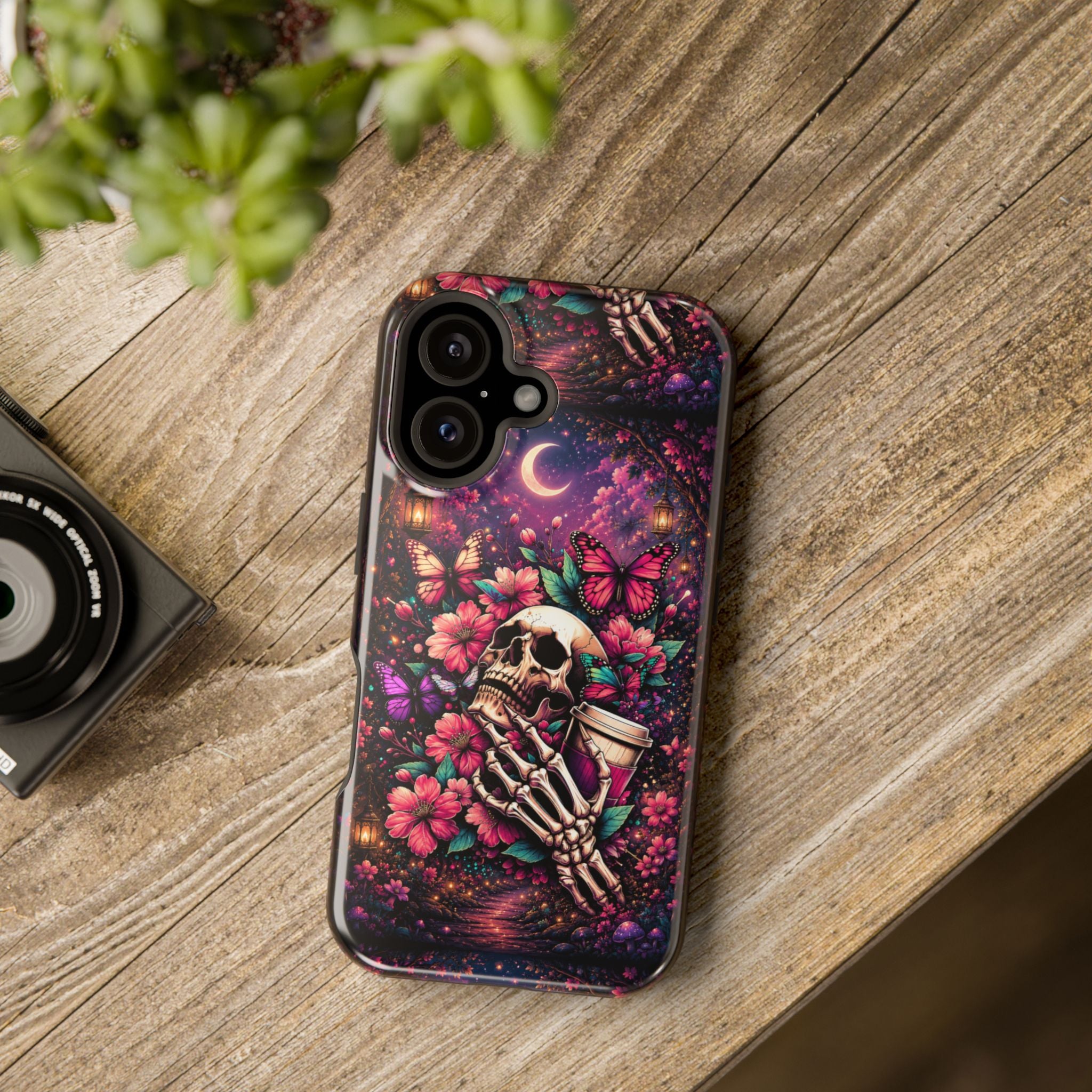 Skull & Butterflies Phone Case – Gothic Floral MagSafe-Compatible Case