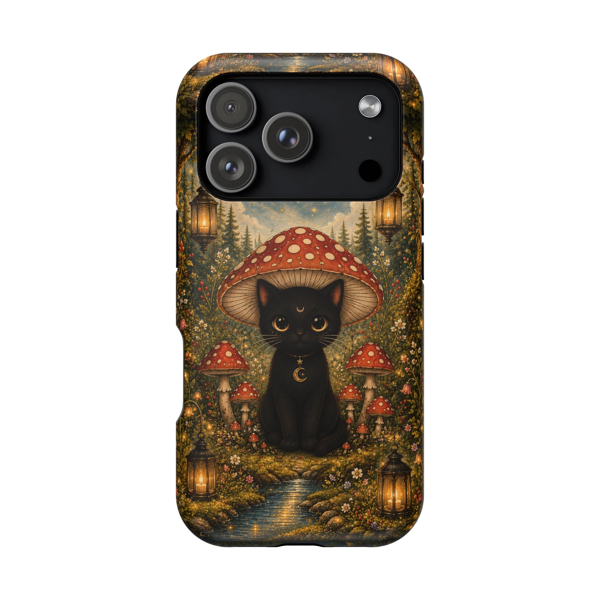 Black Cat & Mushroom Phone Case – Magical MagSafe-Compatible Cover