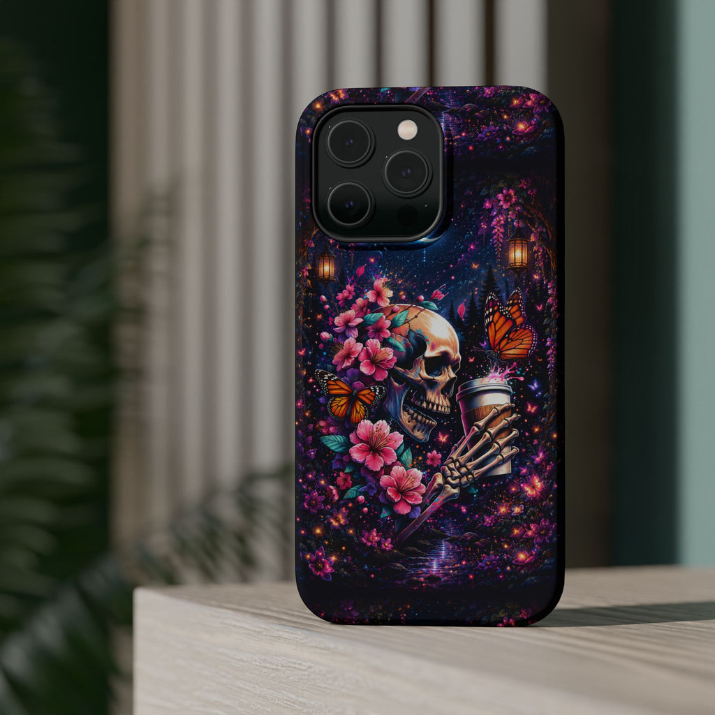Skull & Cherry Blossom Phone Case – Floral Gothic MagSafe Cover