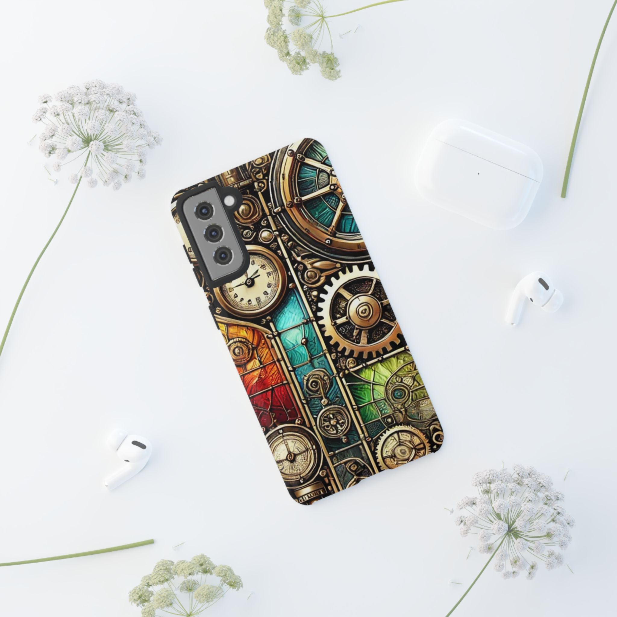 Steampunk Meets Stained Glass Android Case, Artistic Gear Design