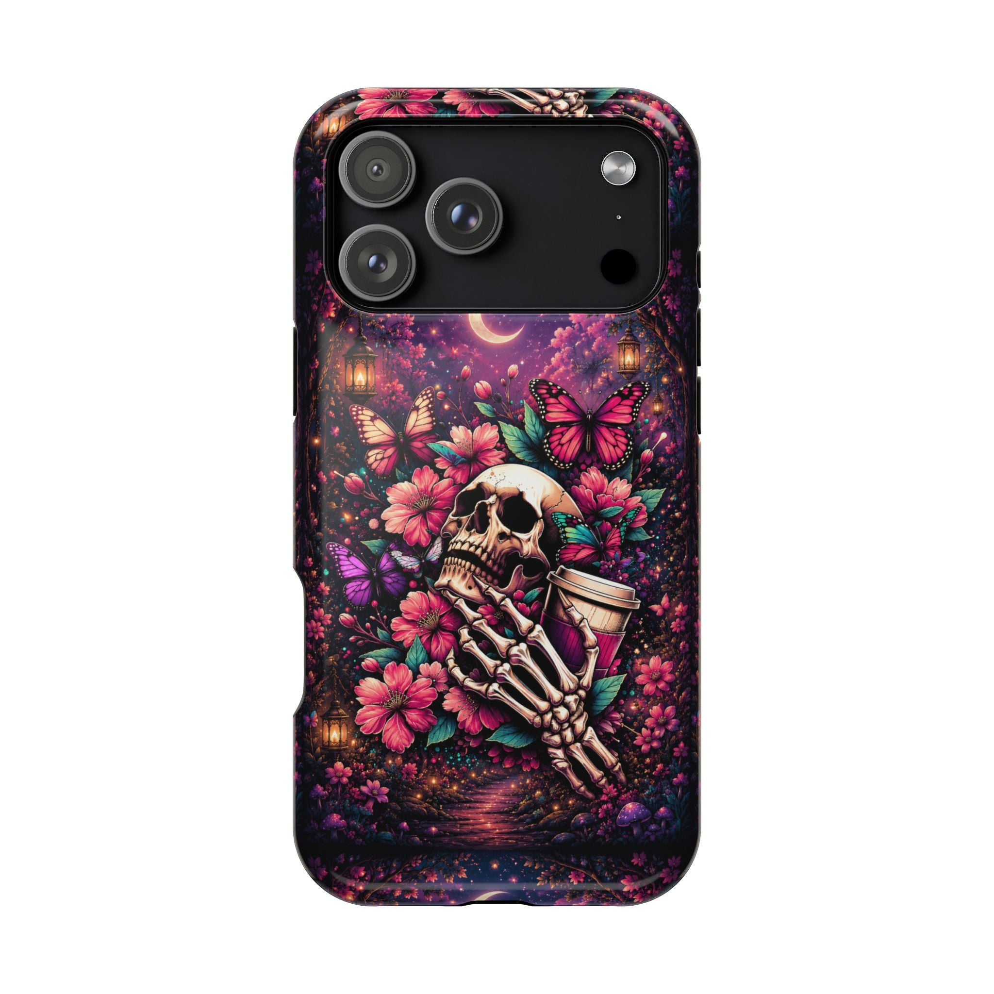 Skull & Butterflies Phone Case – Gothic Floral MagSafe-Compatible Case