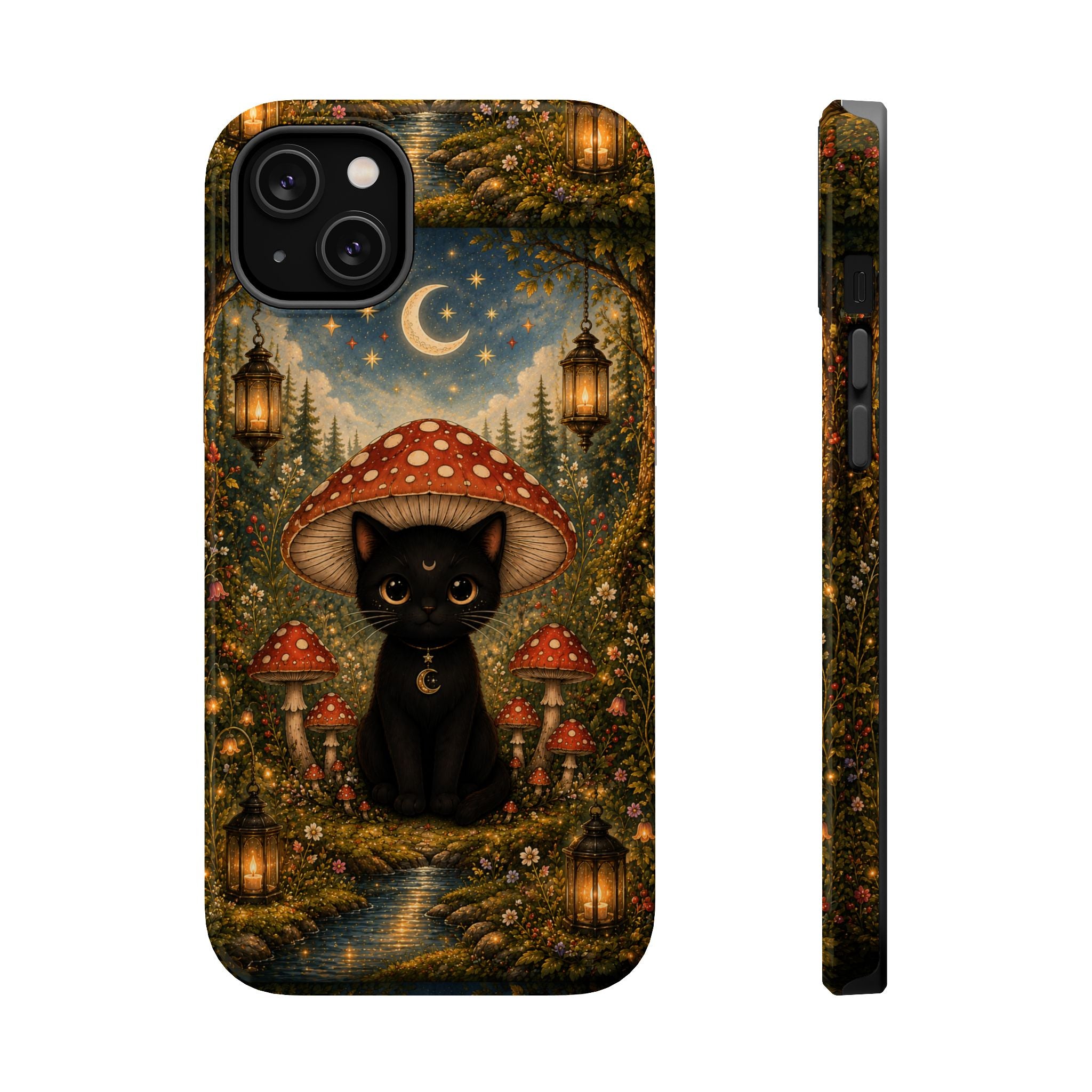 Black Cat & Mushroom Phone Case – Magical MagSafe-Compatible Cover