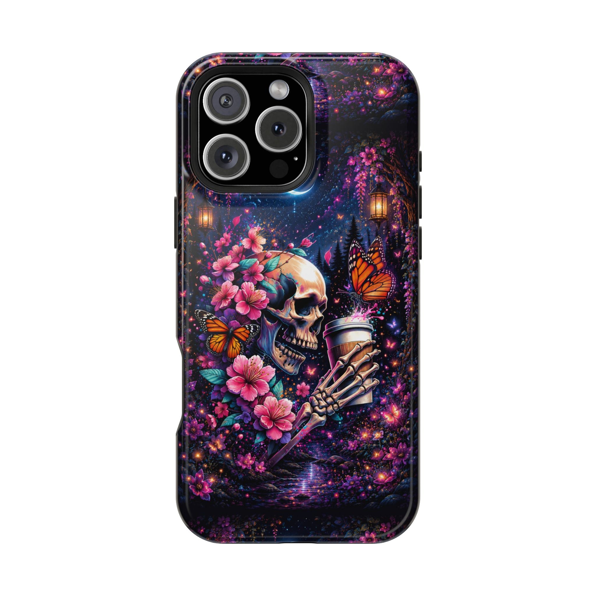 Skull & Cherry Blossom Phone Case – Floral Gothic MagSafe Cover