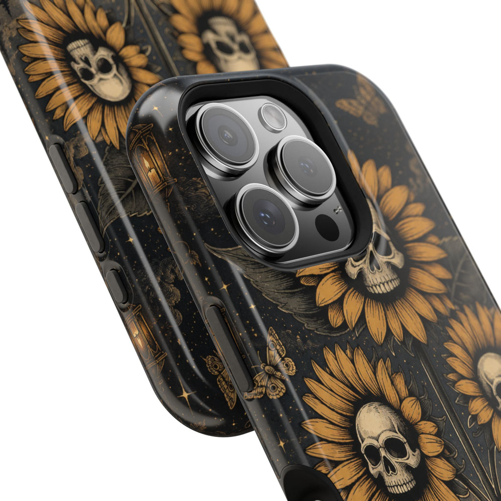Skull Sunflowers Phone Case – Dark Floral MagSafe-Compatible Cover