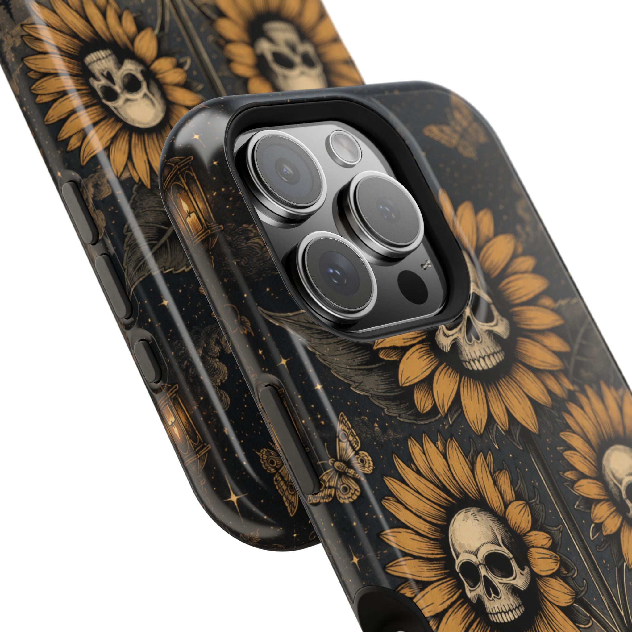 Skull Sunflowers Phone Case – Dark Floral MagSafe-Compatible Cover