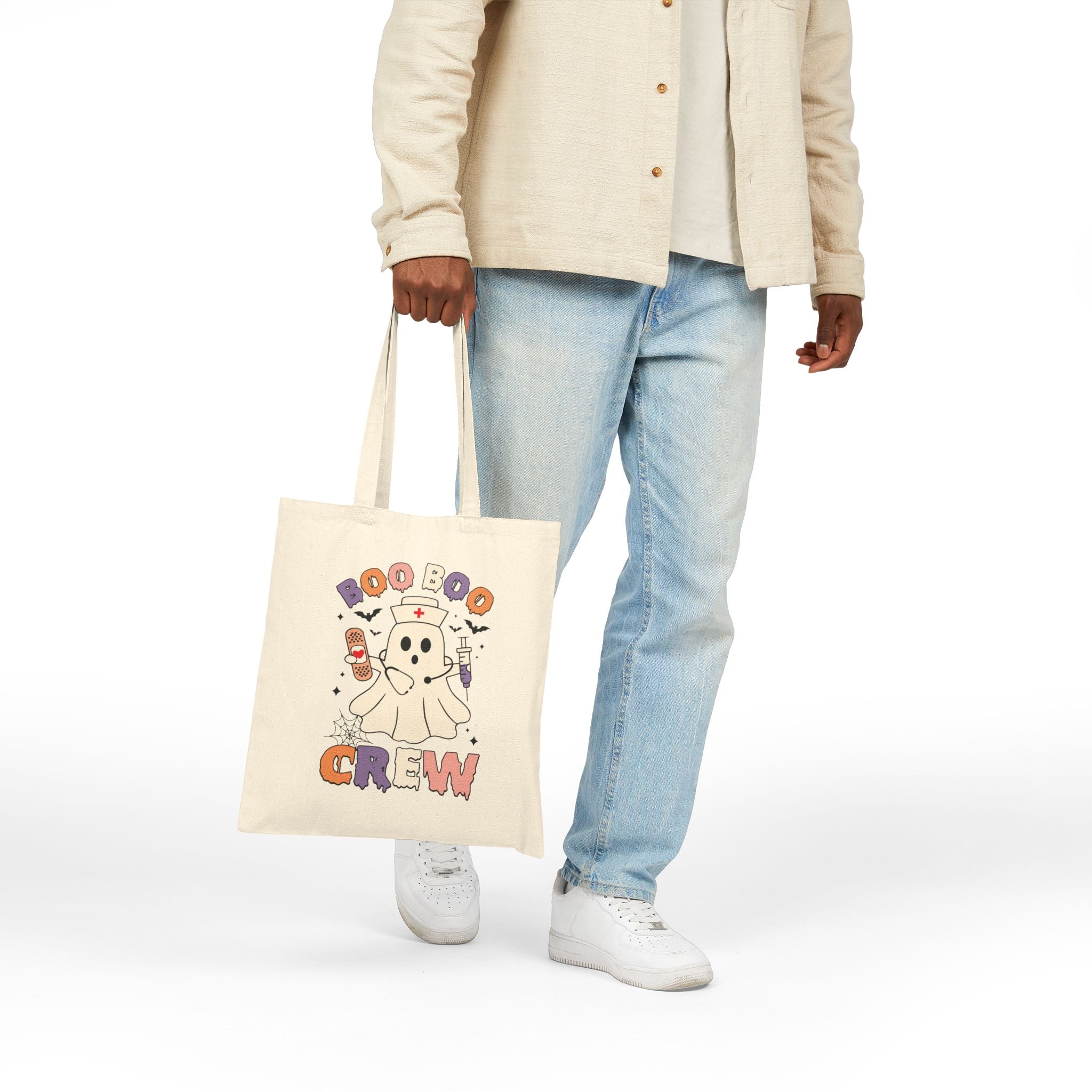 Boo-boo Crew Canvas Nurse Tote Bag - Spooky Season Medical Student Gift, Halloween Trick or Treat Bag, Healthcare Worker Reusable Laptop Bag