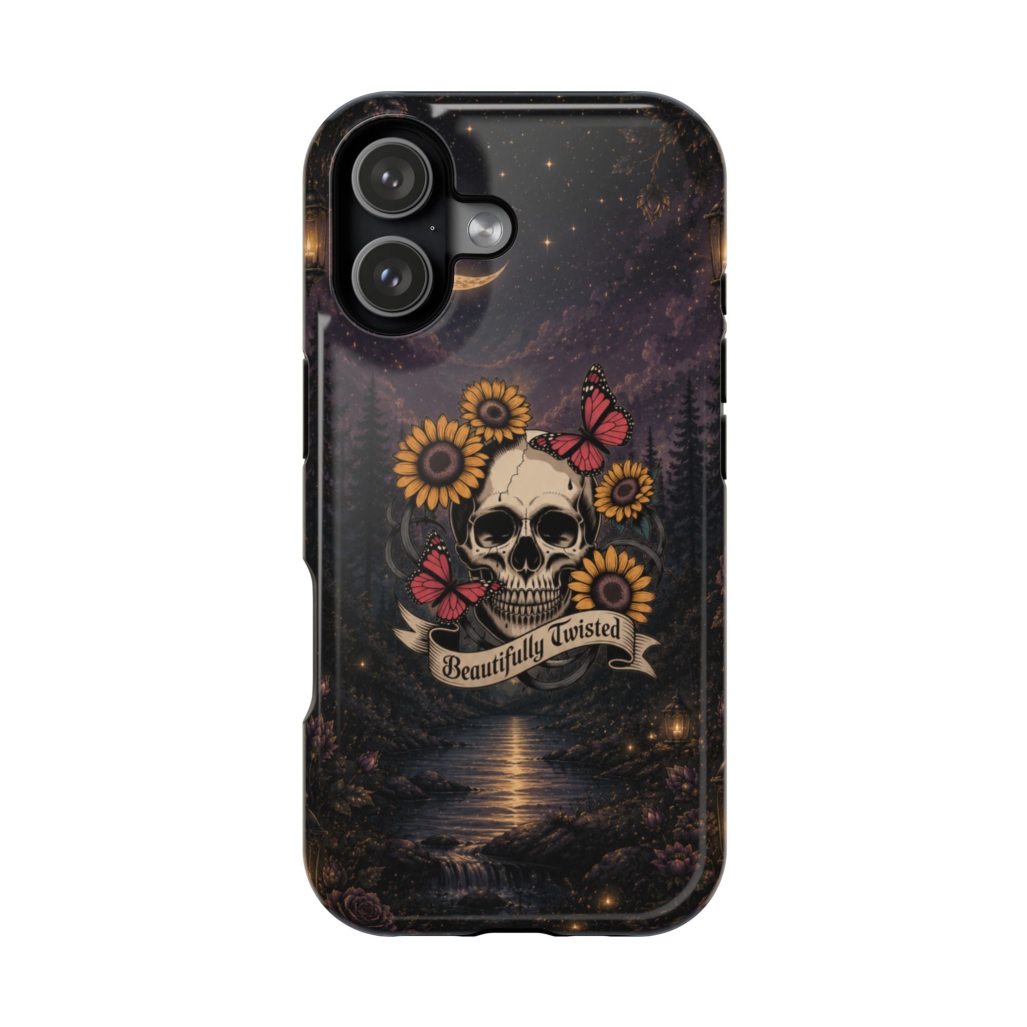 Skull, Sunflowers & Butterflies Phone Case – "Beautifully Twisted" MagSafe Cover