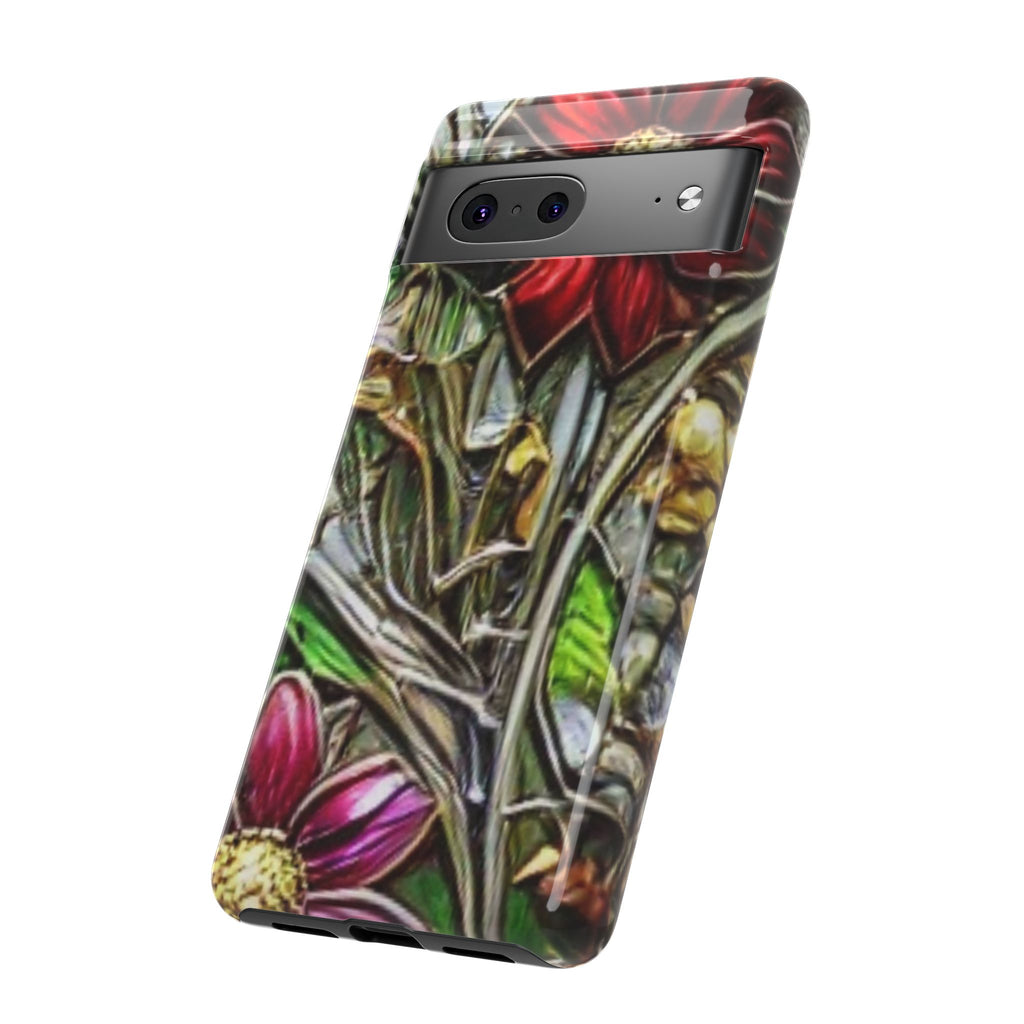 Floral Stained Glass Phone Case – Metallic Red & Purple Flower Design