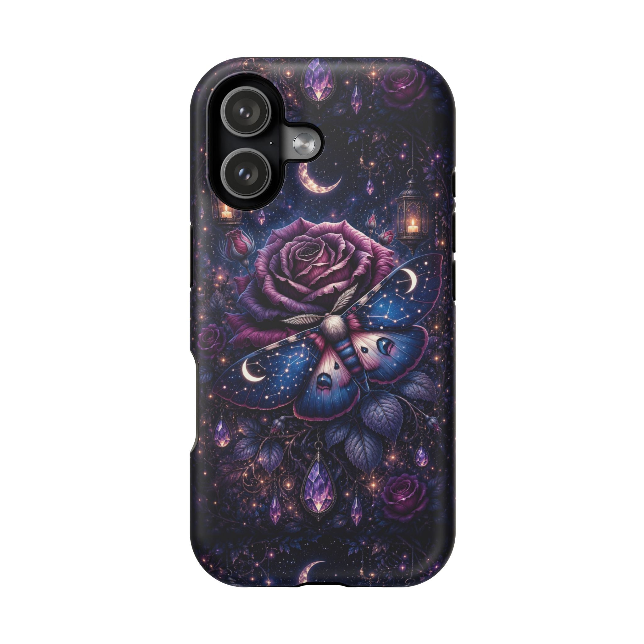 Mystical Rose & Moth Phone Case – Floral MagSafe-Compatible Cover