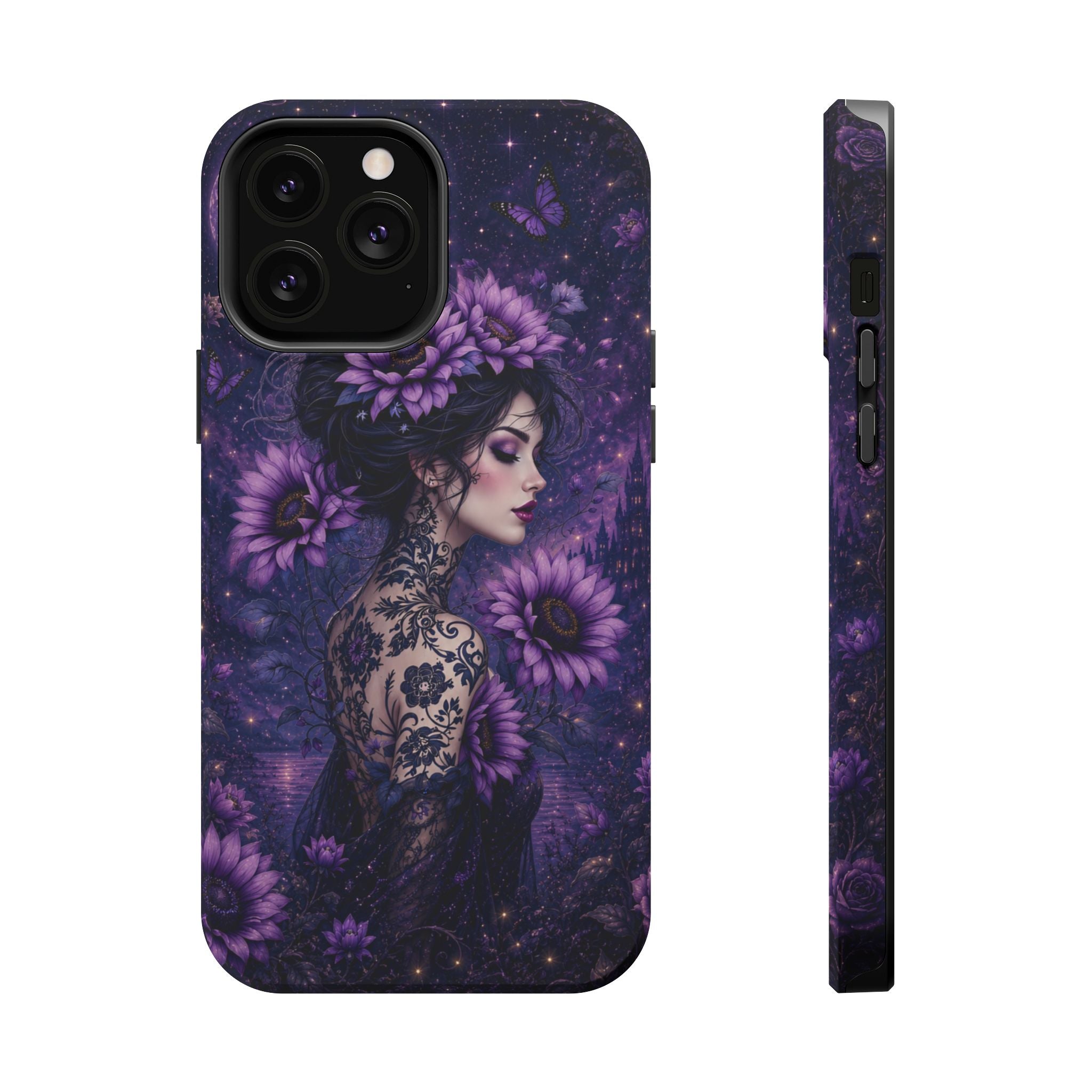 Gothic Floral Woman Phone Case – Dark Botanical MagSafe-Compatible Cover