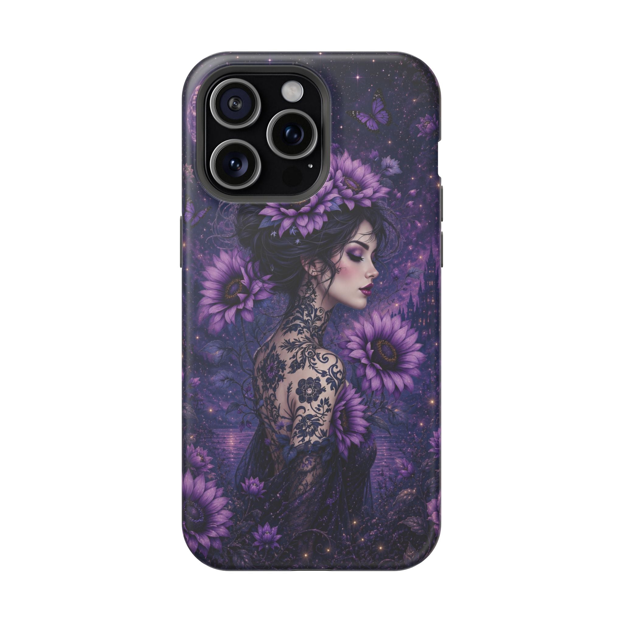 Gothic Floral Woman Phone Case – Dark Botanical MagSafe-Compatible Cover