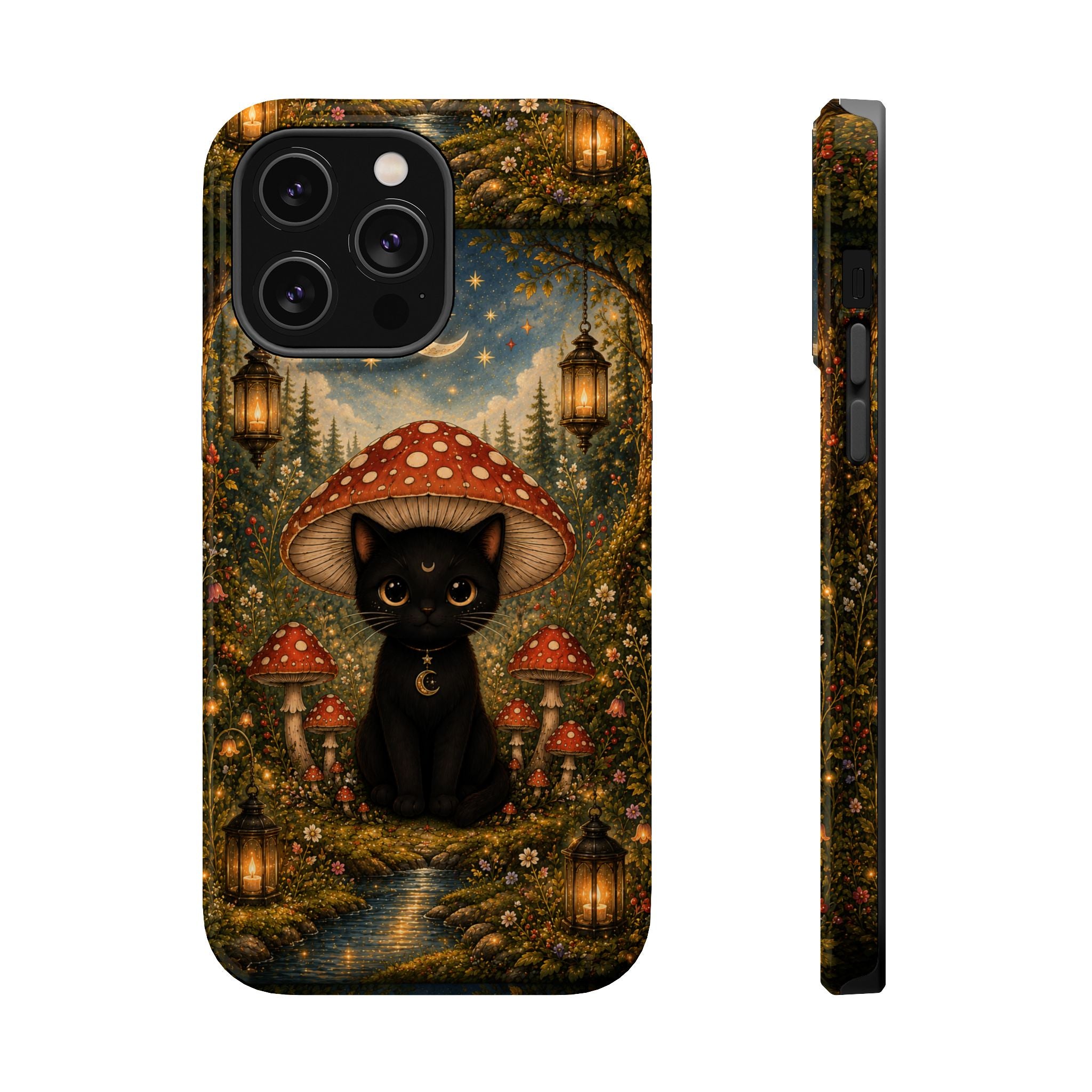 Black Cat & Mushroom Phone Case – Magical MagSafe-Compatible Cover