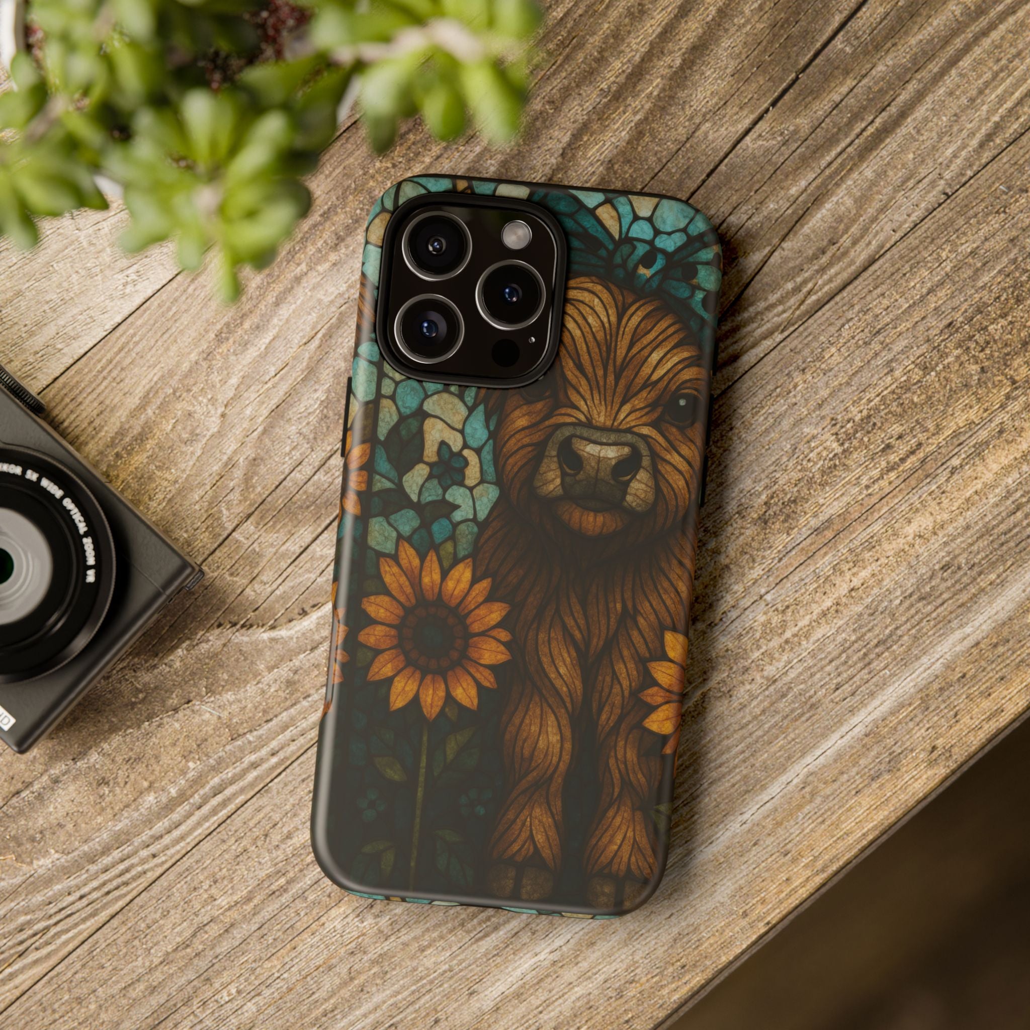 Stained Glass Baby Cow Phone Case – Sunflower Farmhouse Animal Design
