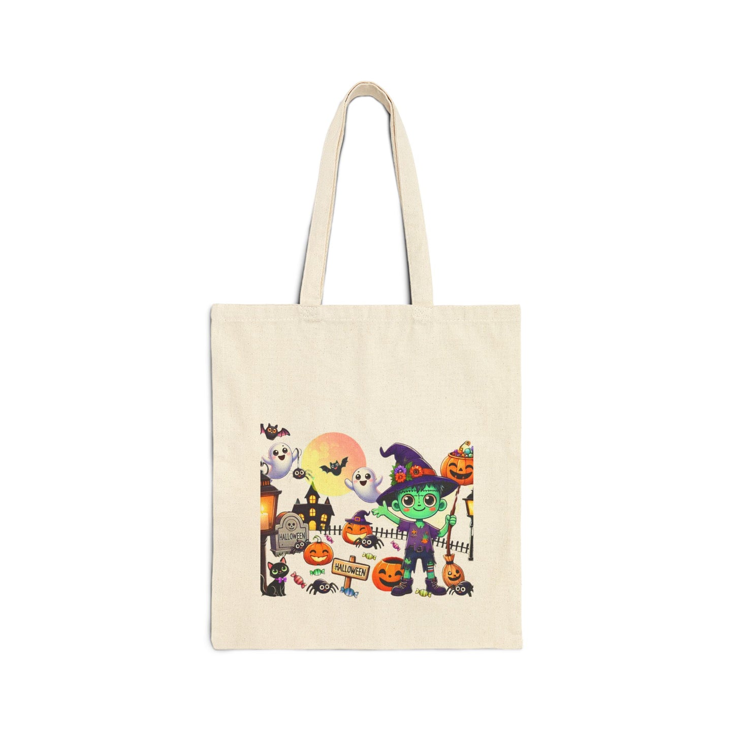 Personalized Trick or Treat Bag, Cute Ghost Pumpkin Halloween Candy Bag, Custom Customization Trick-Or-Treat, Cotton Canvas Tote Bag