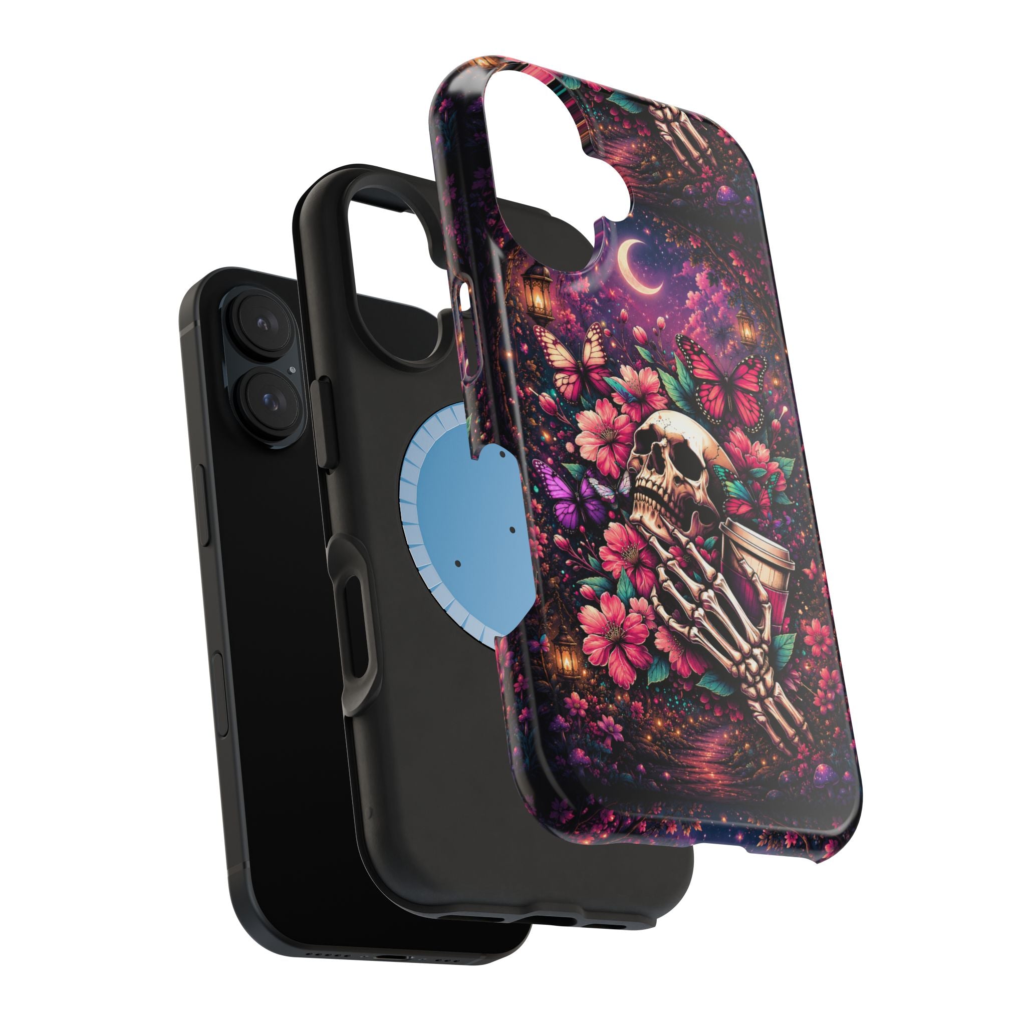 Skull & Butterflies Phone Case – Gothic Floral MagSafe-Compatible Case