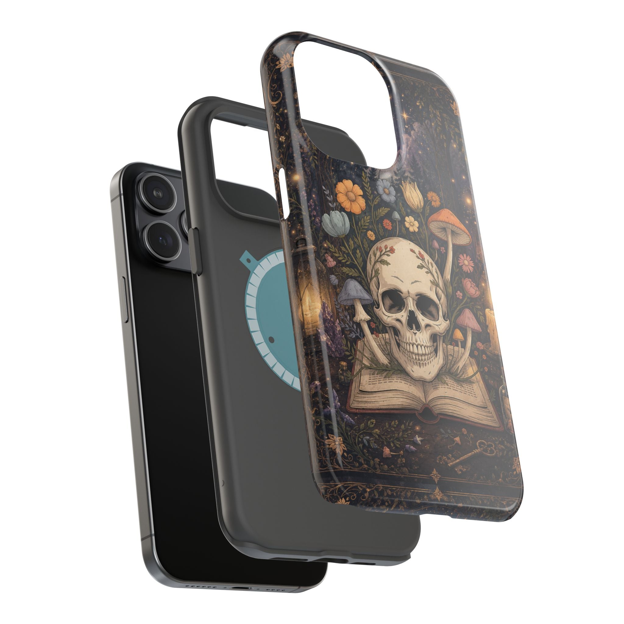 Skull & Mushroom Phone Case – Gothic MagSafe-Compatible Impact-Resistant Case