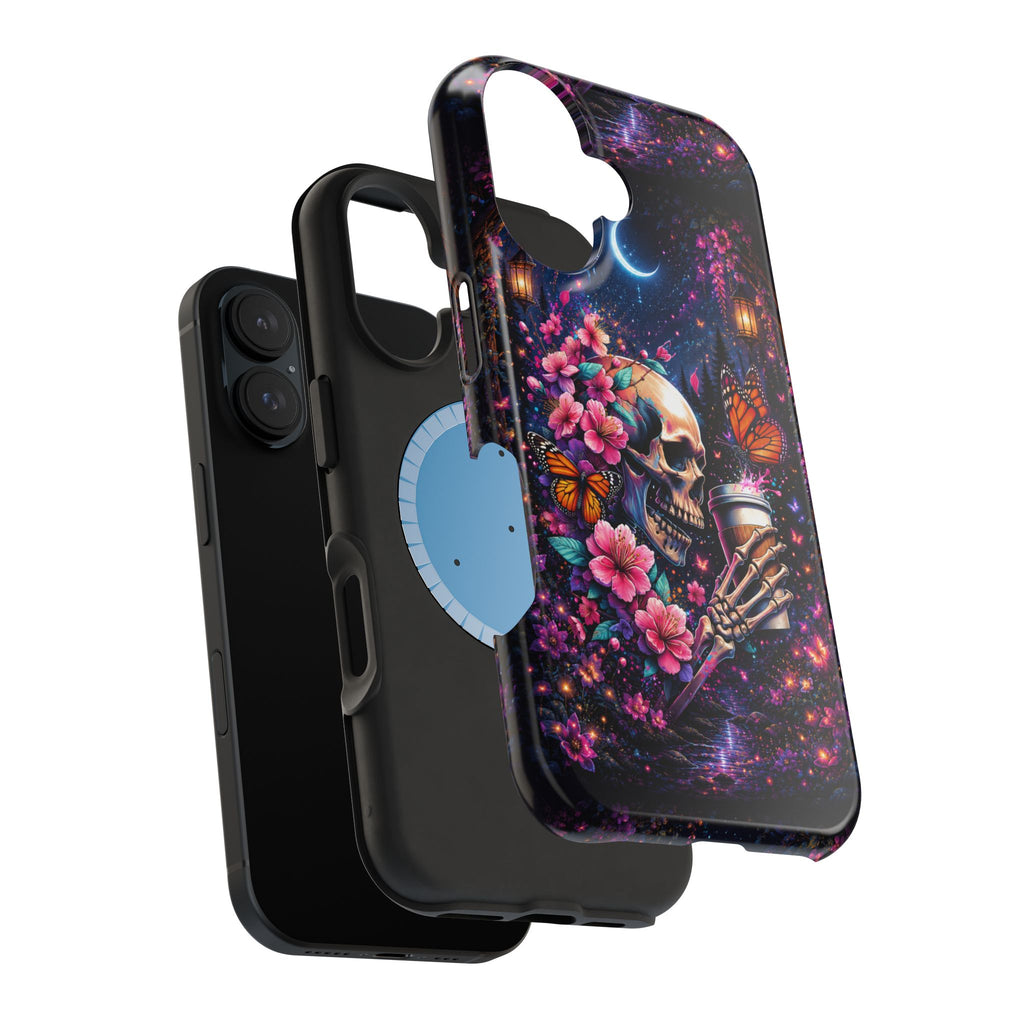 Skull & Cherry Blossom Phone Case – Floral Gothic MagSafe Cover