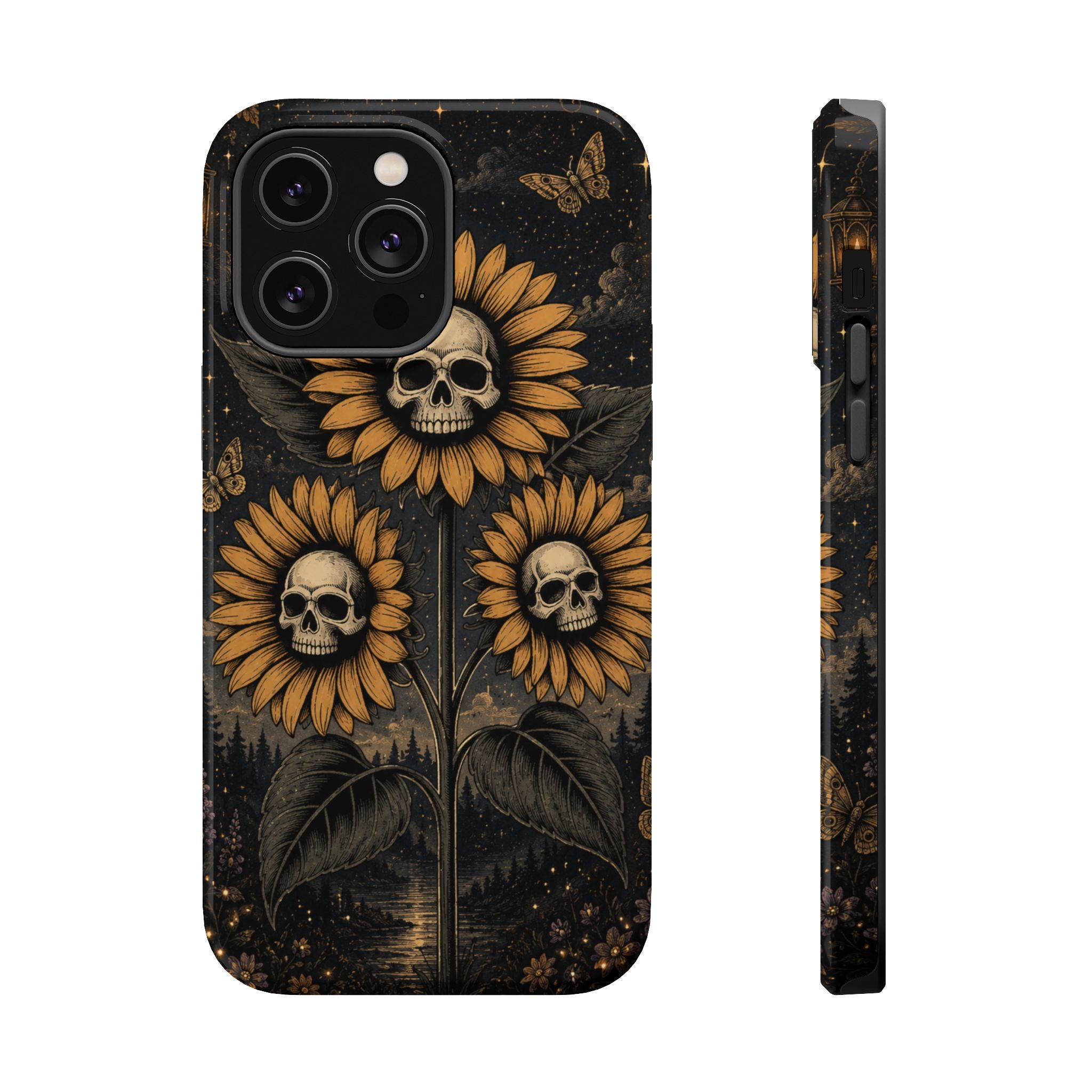 Skull Sunflowers Phone Case – Dark Floral MagSafe-Compatible Cover
