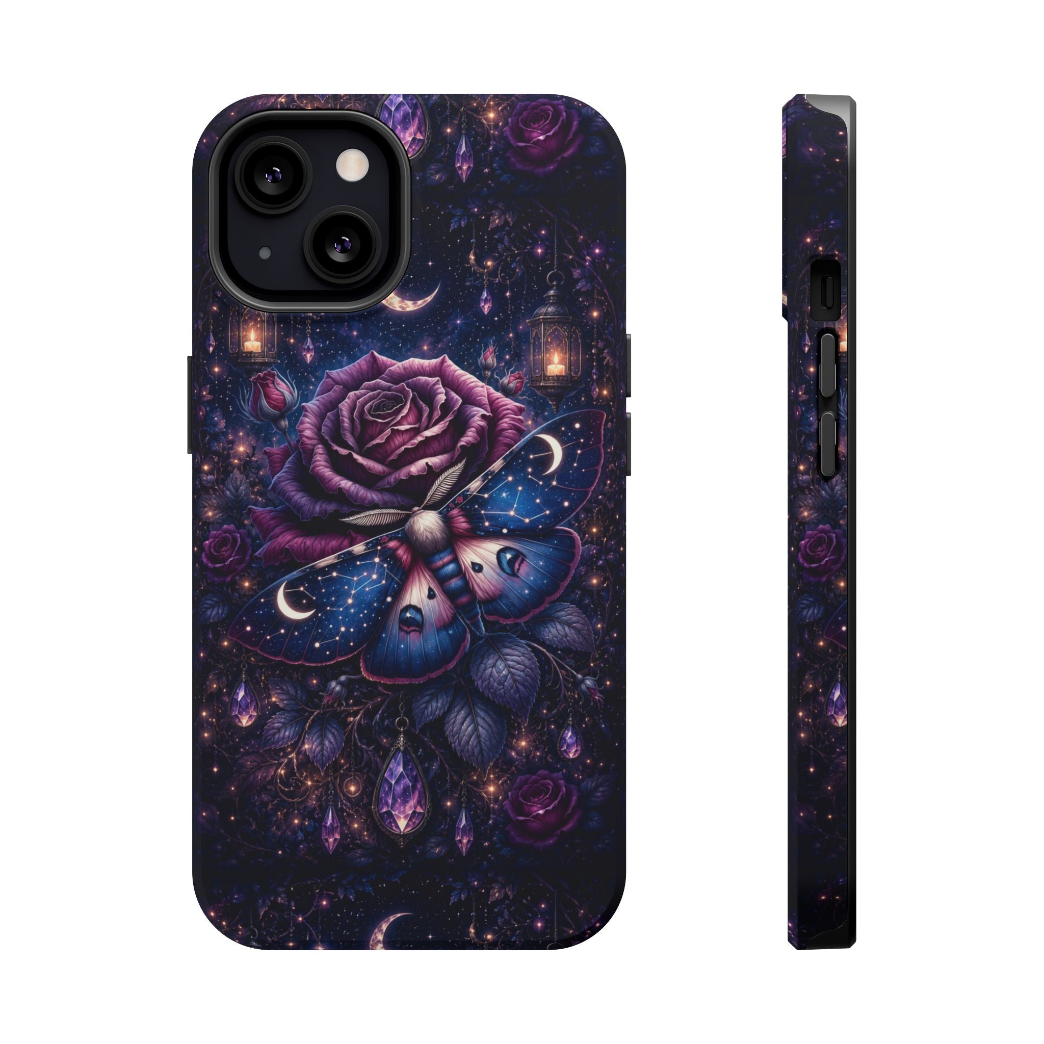 Mystical Rose & Moth Phone Case – Floral MagSafe-Compatible Cover