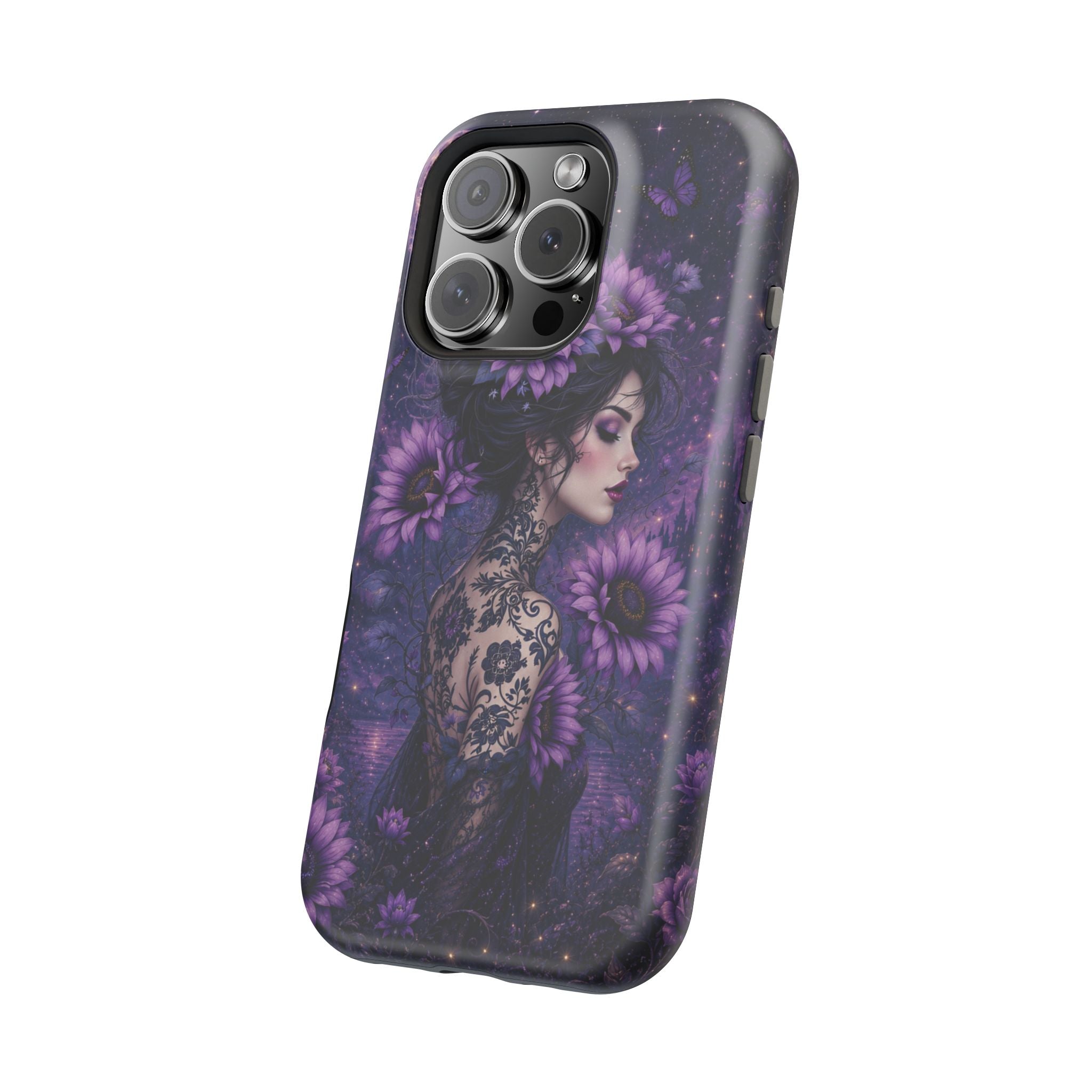 Gothic Floral Woman Phone Case – Dark Botanical MagSafe-Compatible Cover