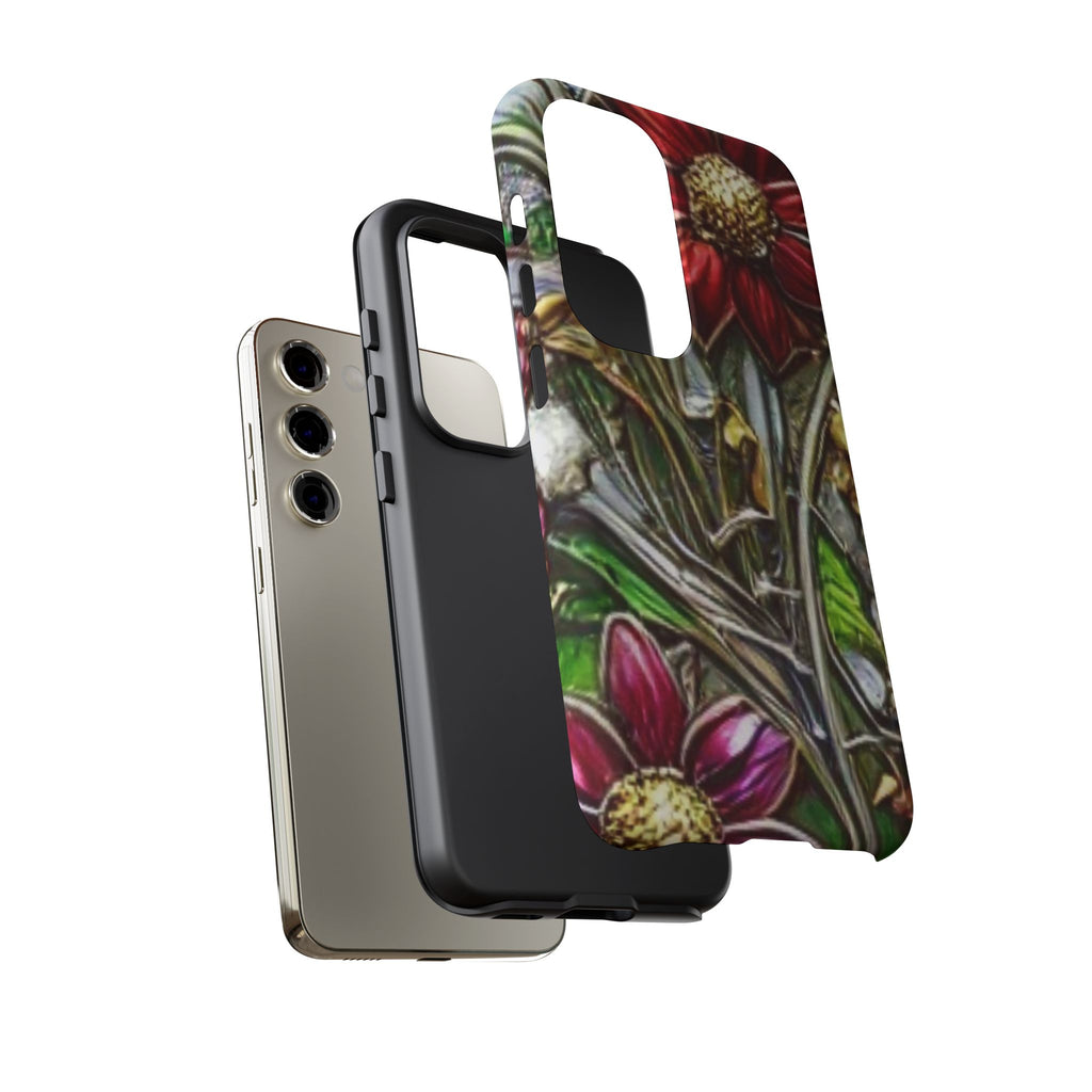 Floral Stained Glass Phone Case – Metallic Red & Purple Flower Design