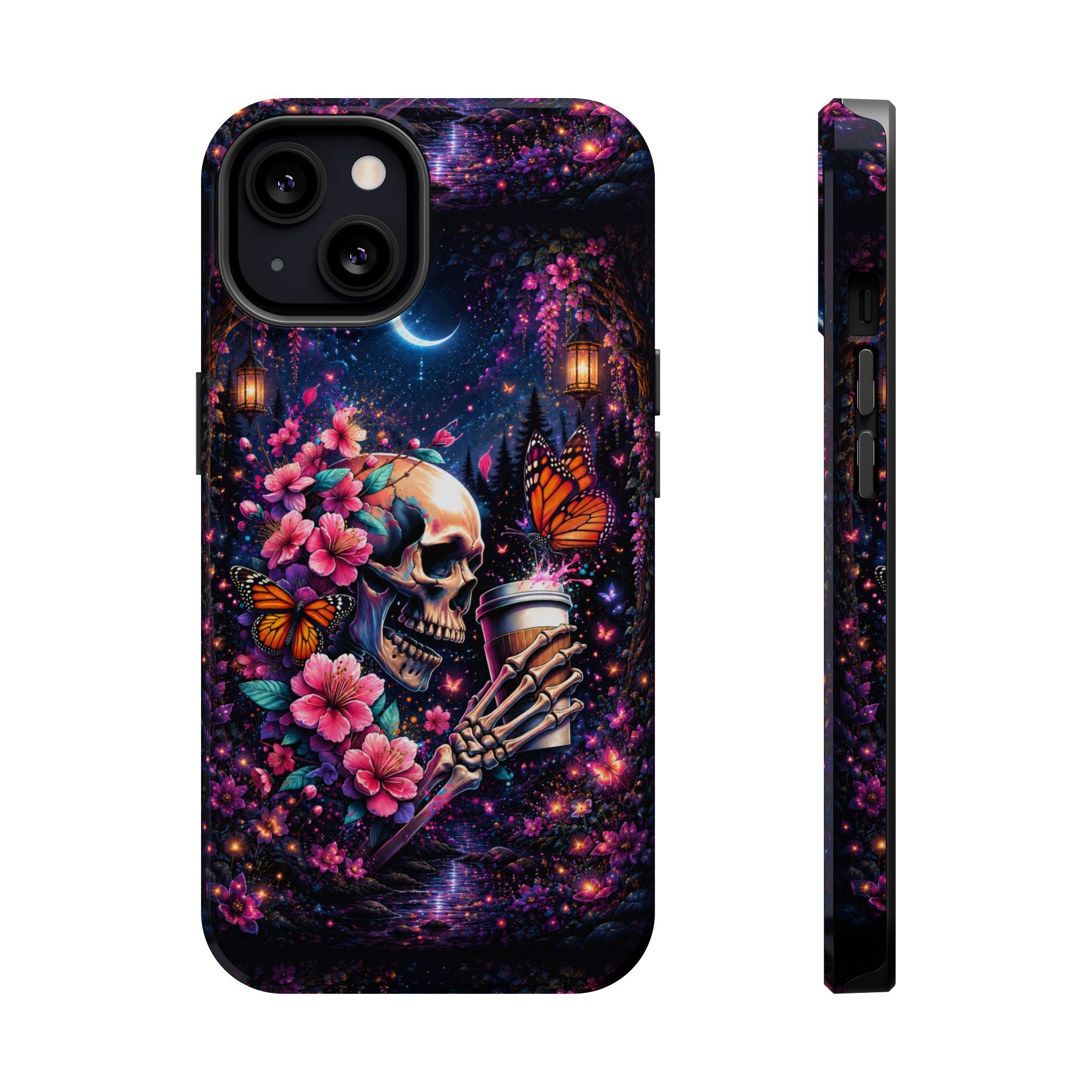 Skull & Cherry Blossom Phone Case – Floral Gothic MagSafe Cover