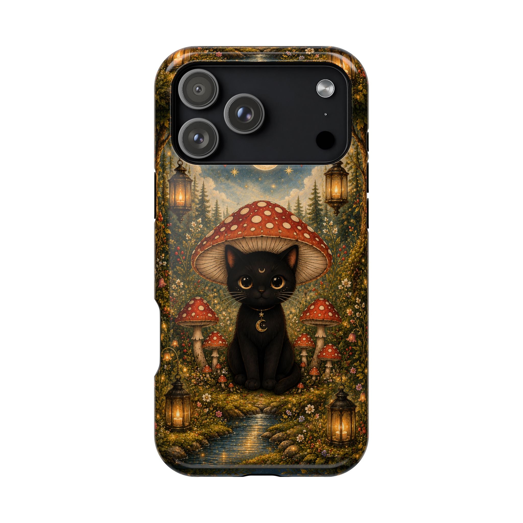 Black Cat & Mushroom Phone Case – Magical MagSafe-Compatible Cover