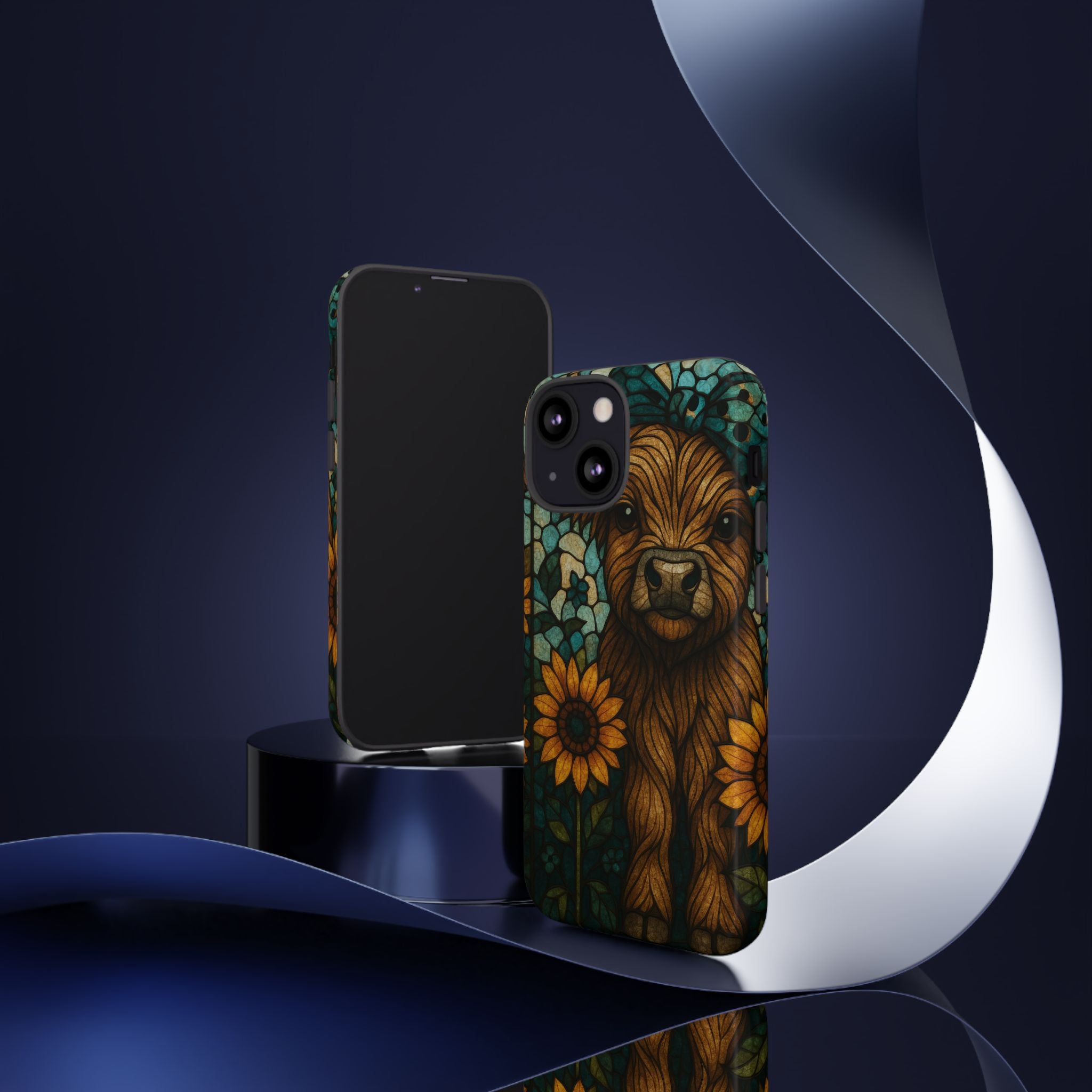 Stained Glass Baby Cow Phone Case – Sunflower Farmhouse Animal Design