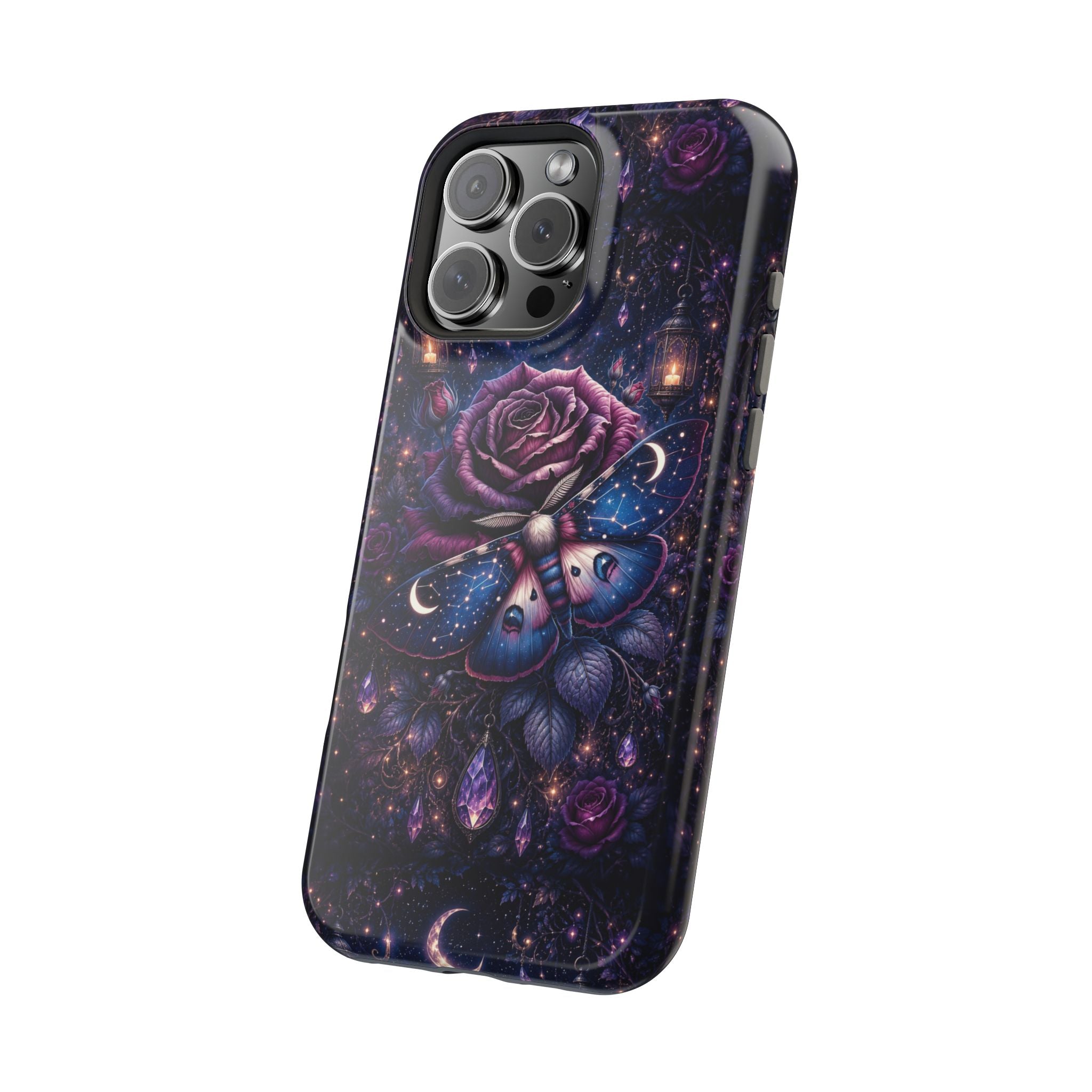 Mystical Rose & Moth Phone Case – Floral MagSafe-Compatible Cover