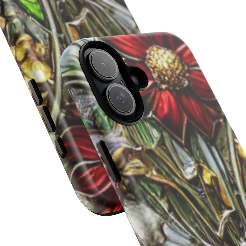 Floral Stained Glass Phone Case – Metallic Red & Purple Flower Design