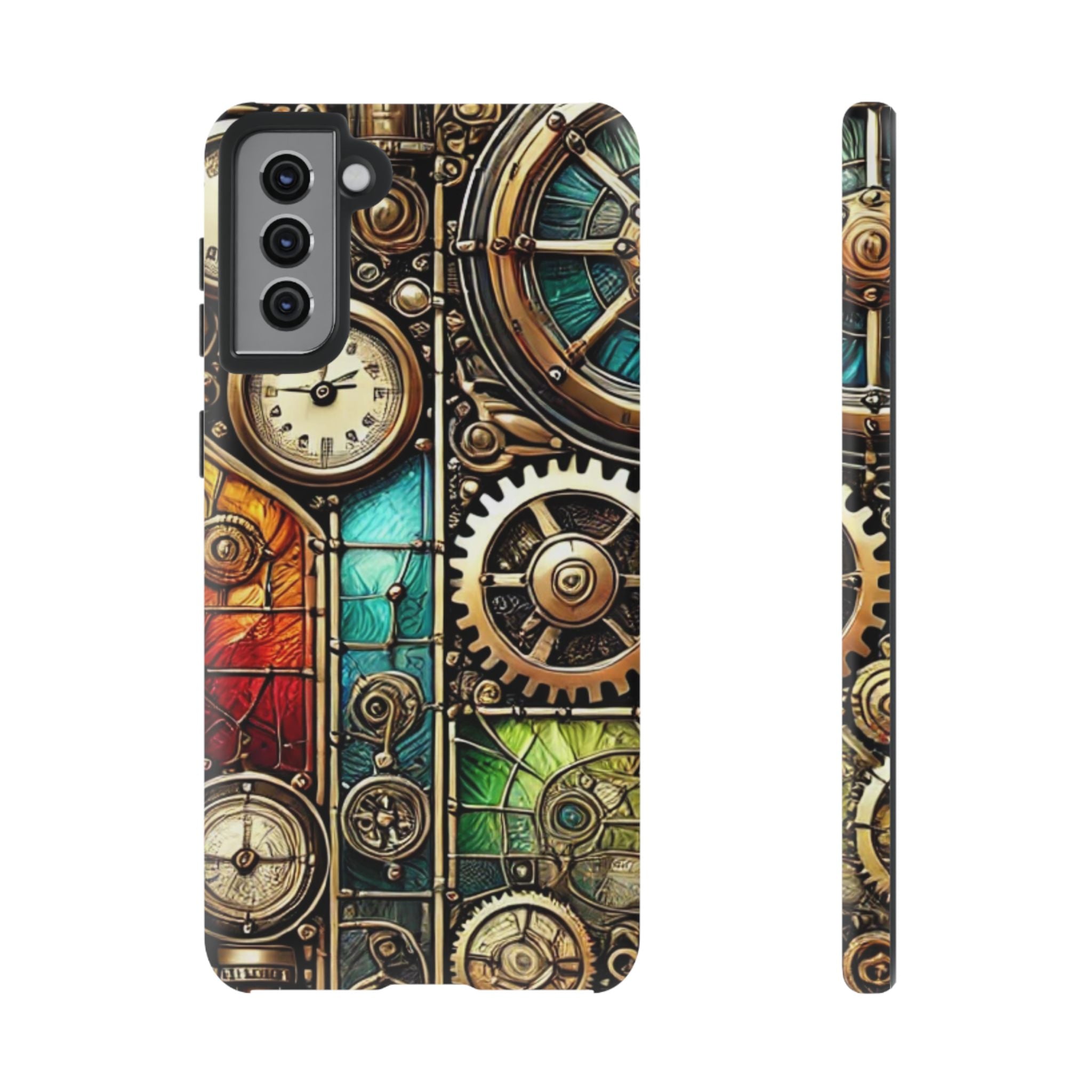 Steampunk Meets Stained Glass Android Case, Artistic Gear Design