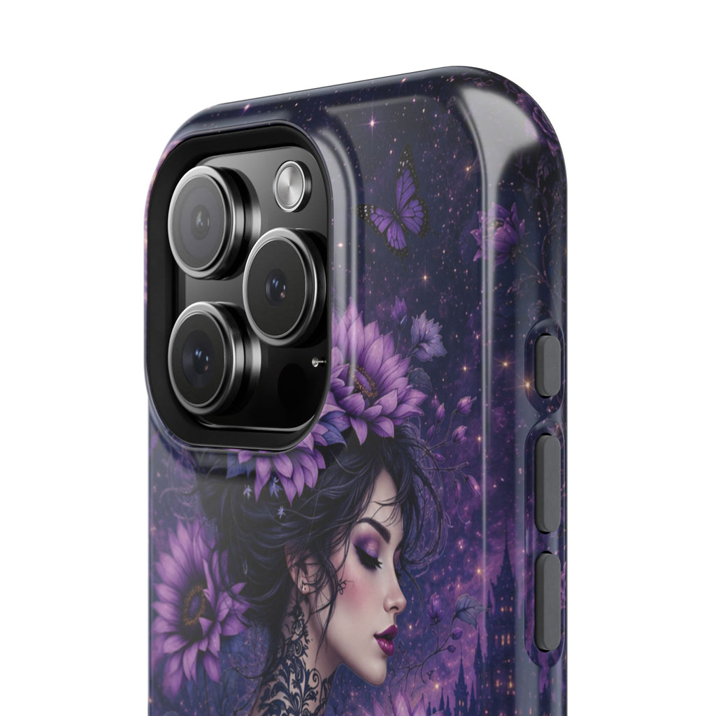Gothic Floral Woman Phone Case – Dark Botanical MagSafe-Compatible Cover