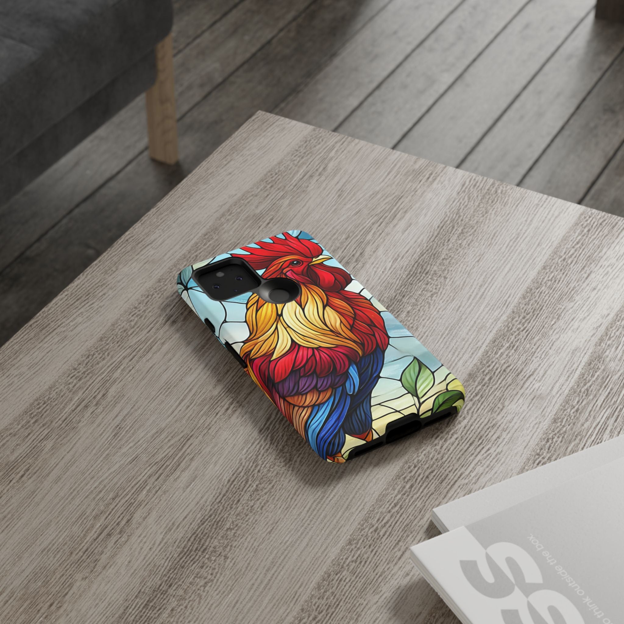 Colorful Stained Glass Rooster Android Case, Tough Protective Phone Cover, Farmhouse Decor Protective Phone Case, Unique Chicken Design
