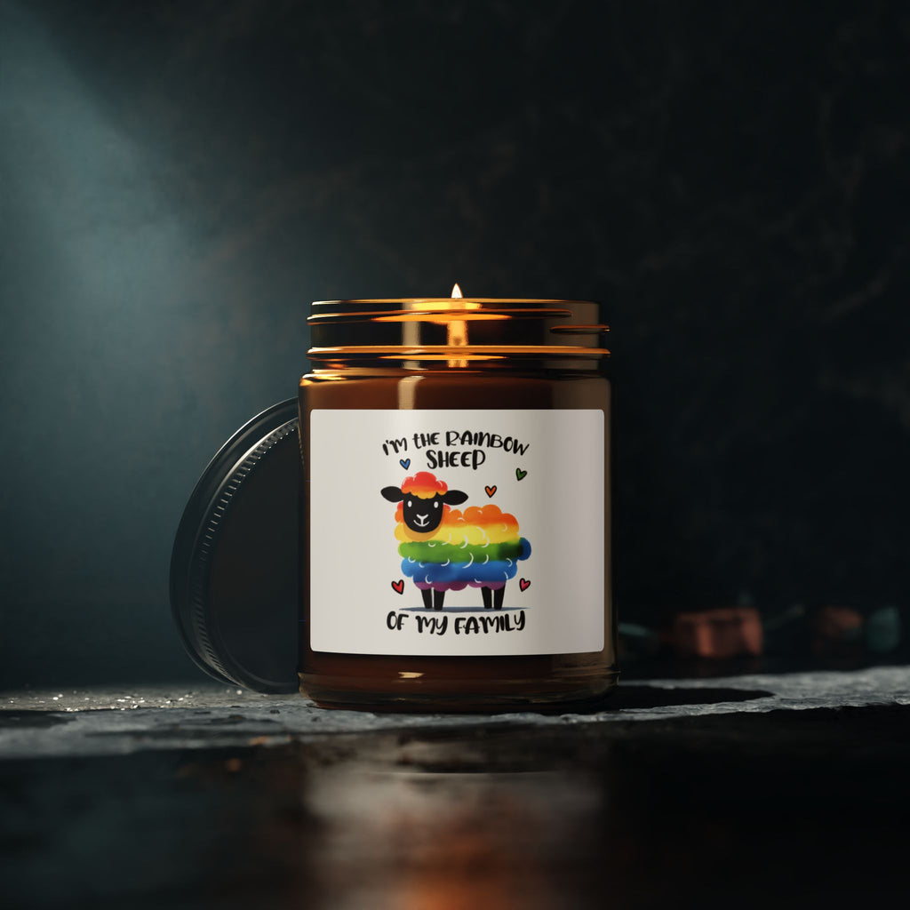 Rainbow Sheep Scented Soy Candle, LGBTQ Inclusive Statement Gift Candle For Friend, Graduation Present from Mom Dad Family Pride Celebration