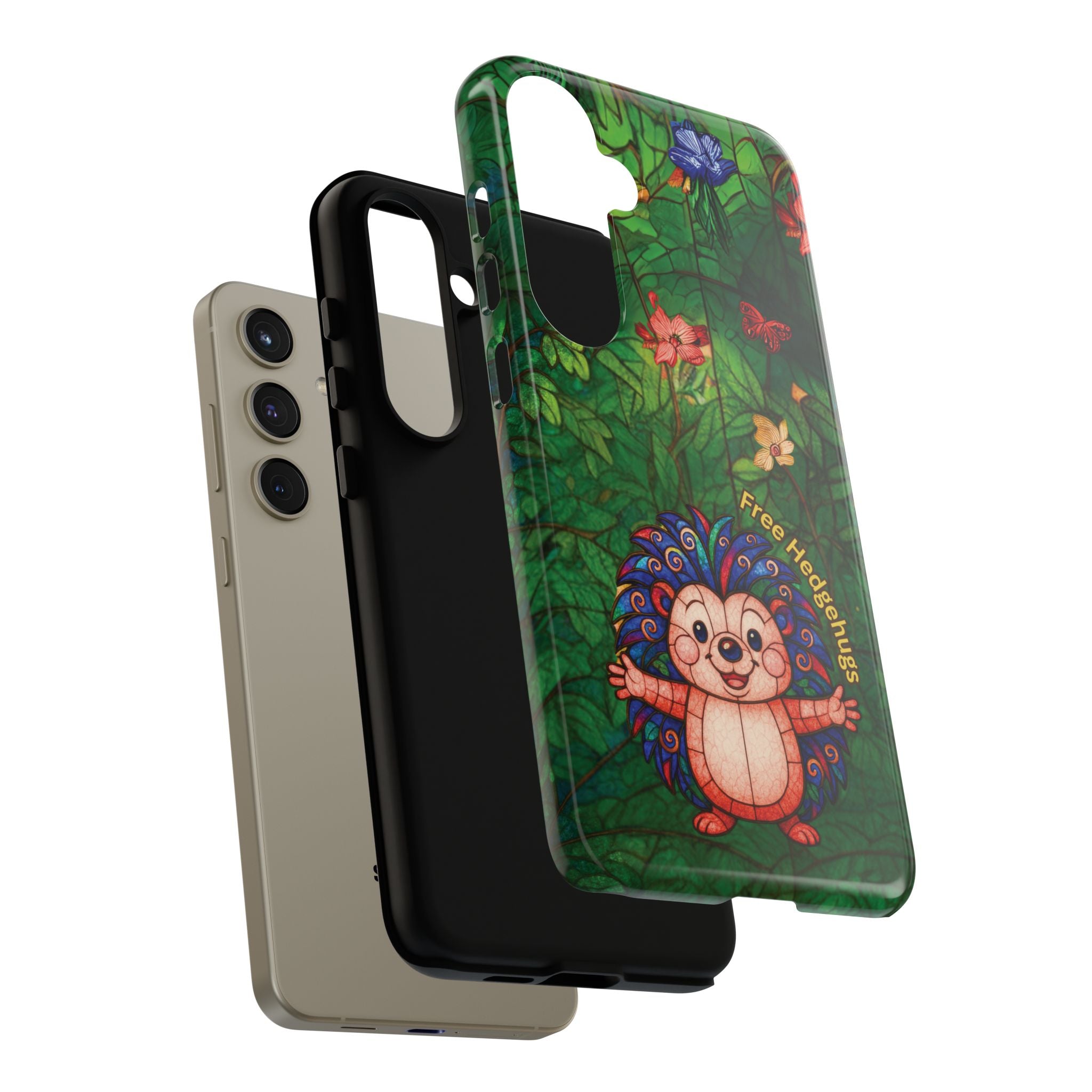 Stained Glass Hedgehog Phone Case – "Free Hedgehugs" Floral Design