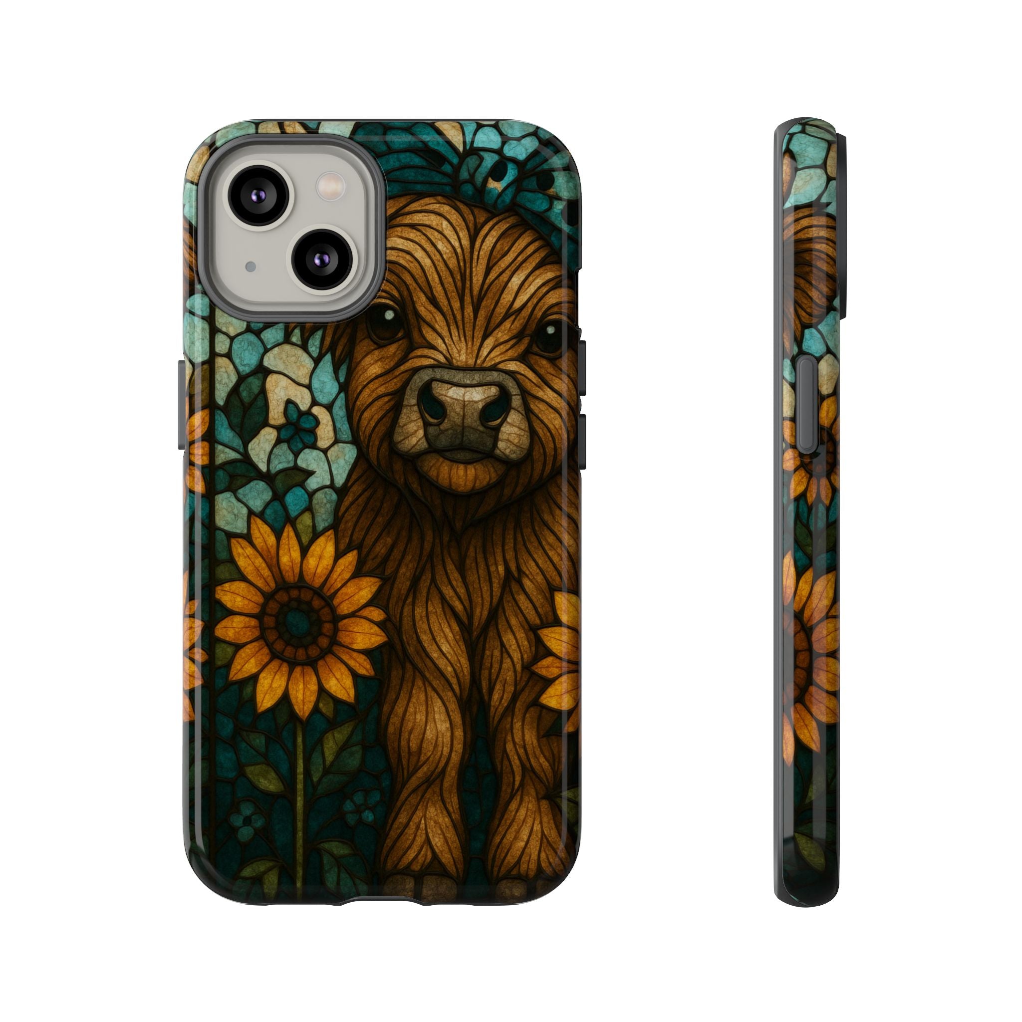 Stained Glass Baby Cow Phone Case – Sunflower Farmhouse Animal Design