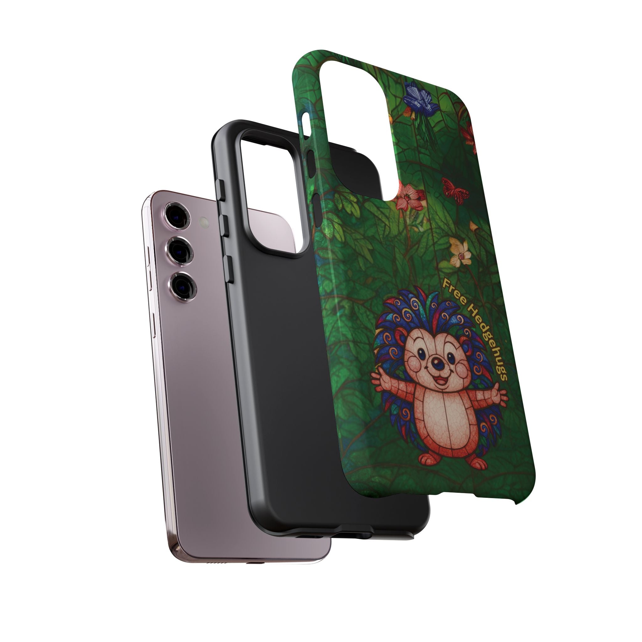 Stained Glass Hedgehog Phone Case – "Free Hedgehugs" Floral Design