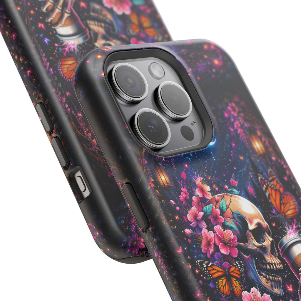Skull & Cherry Blossom Phone Case – Floral Gothic MagSafe Cover