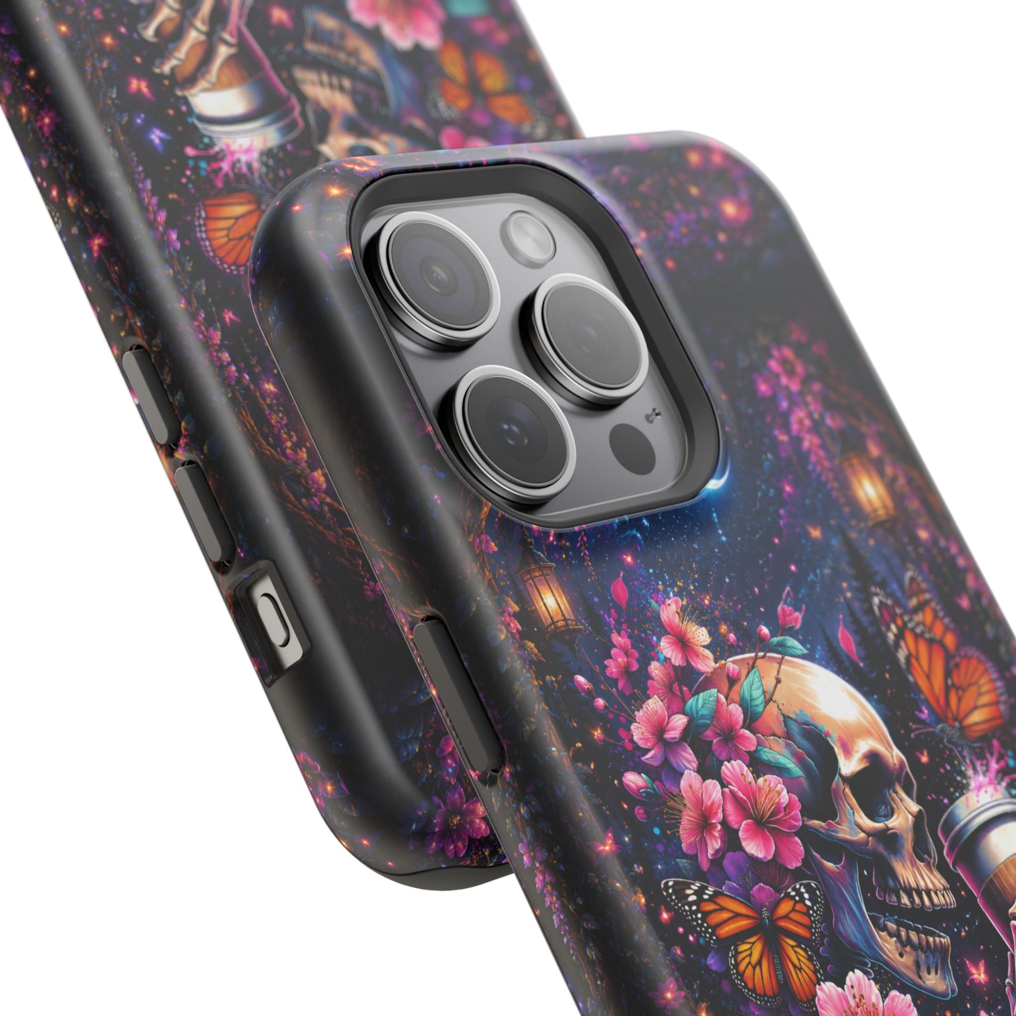 Skull & Cherry Blossom Phone Case – Floral Gothic MagSafe Cover