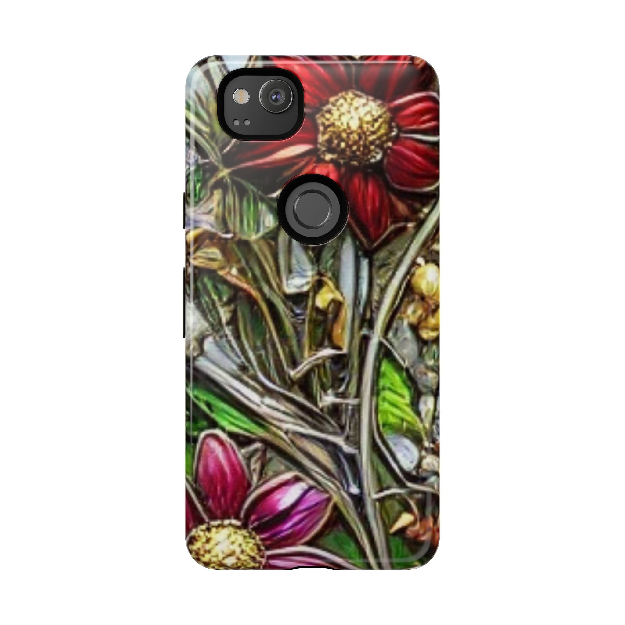 Floral Stained Glass Phone Case – Metallic Red & Purple Flower Design